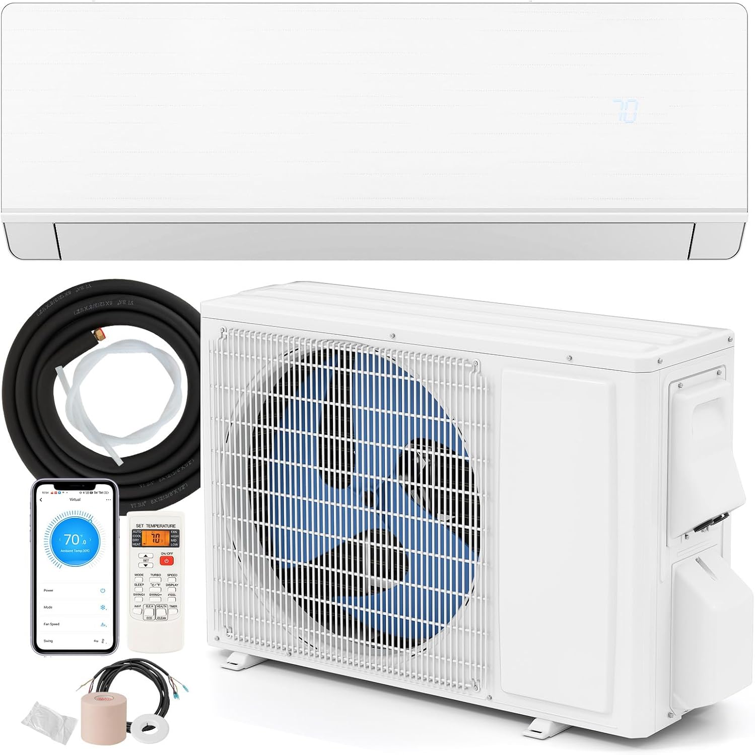 DORTALA 12000 BTU Mini Split Air Conditioner, 24 SEER2 208-230V Wifi Enabled Inverter Ductless Wall AC Unit & Heater with Remote, Installation Kit, Pre-Charged Heat Pump System for Alexa, White