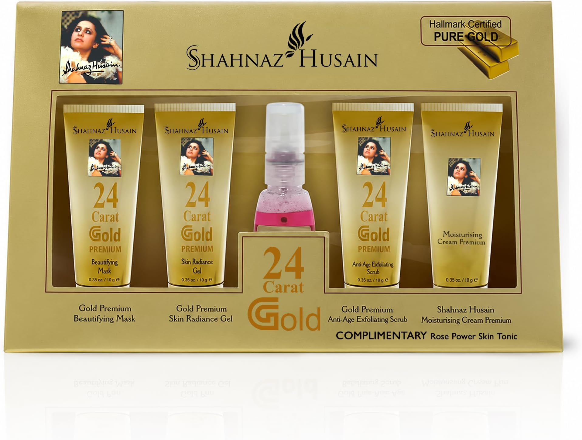 Shahnaz Husain Gold Facial Kit For Instant Glow with 24k Pure Gold | 4 Easy Steps With Complimentary Skin Tonic,( 40g+15ml )