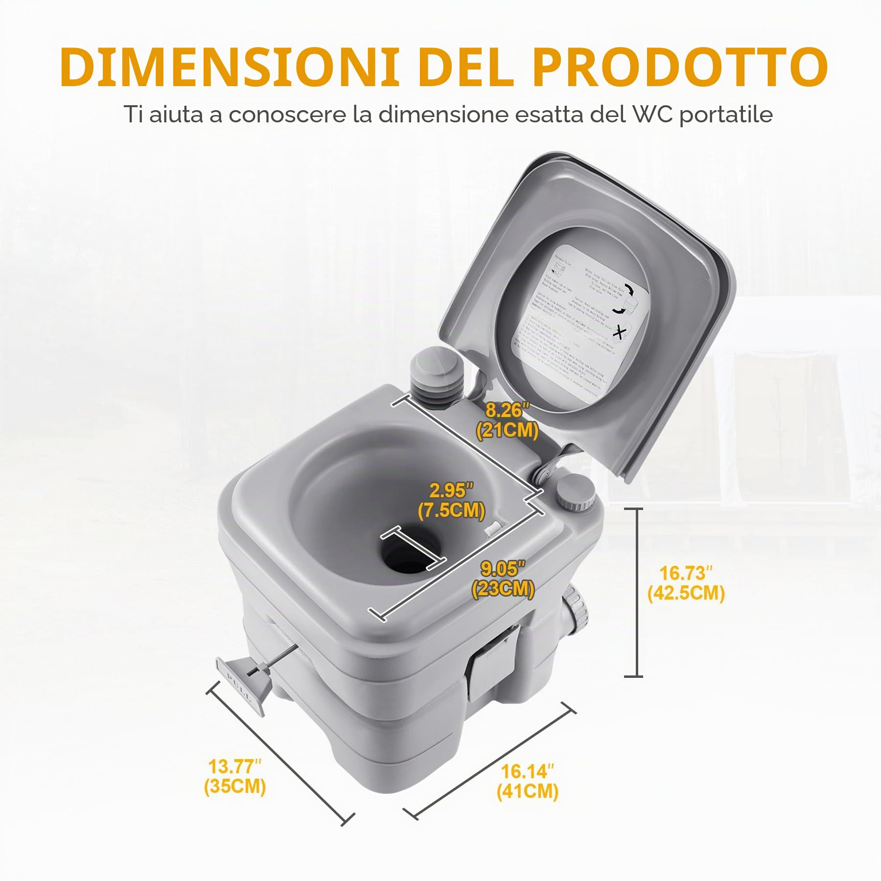 Samger 20L WC da Chimico Campeggio Toilette Portatile con Coperchio WC Staccabile Gabinetto Bagni Chimici capacità di Carico Massima 130KG WC Chimico Portatile per Casa, Camper