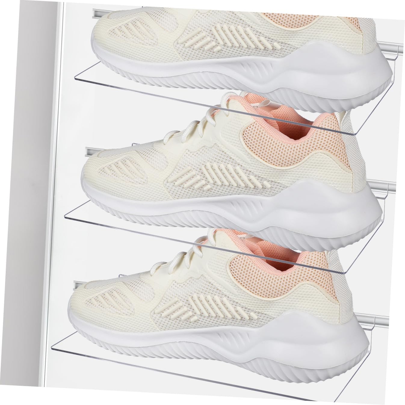 ULTECHNOVO 8Pcs Clear Slatwall Shoe Display Shelf Versatile Wall Rack for Sneakers High Heels Sports Shoes Transparent Design for Retail Store Home Use