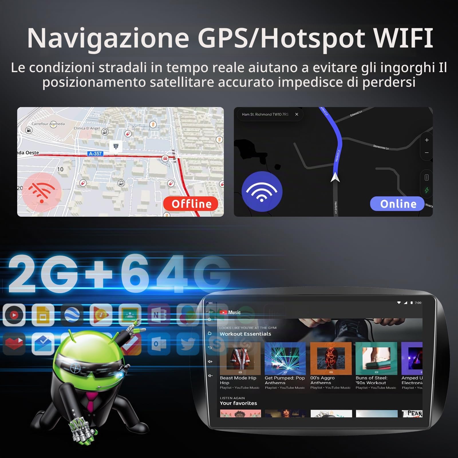 Hodozzy 2G 64GB Android Autoradio per Mercedes Benz Smart 453 Fortwo 2014-2020 Wireless Carplay Android Auto, 9 Pollici Touch Screen Stereo GPS WiFi Bluetooth AM FM/RDS Canbus Retromarcia 2 Din Radio