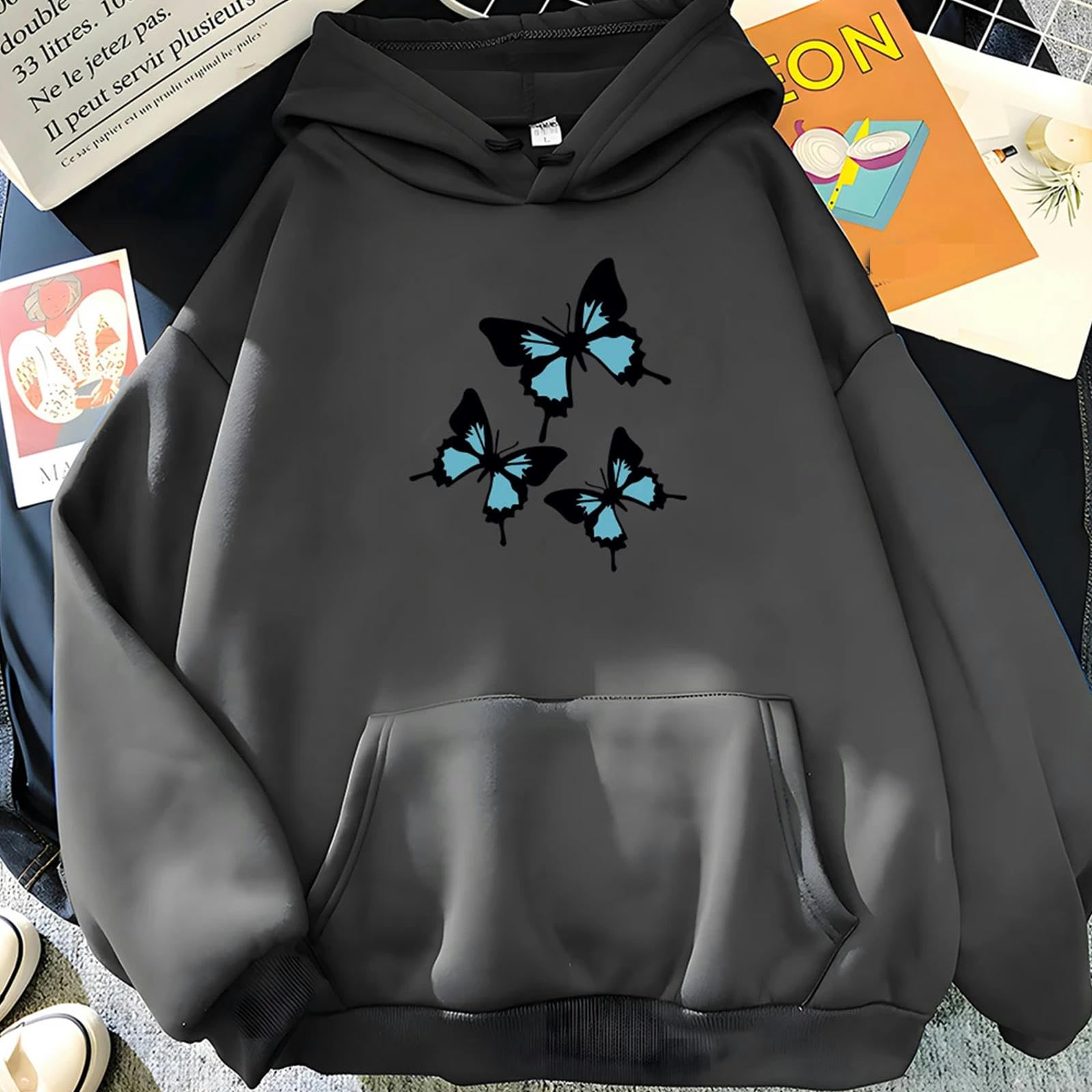 Felpe Donna Butterflies Graphic Print Felpe con Cappuccio Donna Chic Manica Lunga Oversize Felpa Donna Abbigliamento Donna