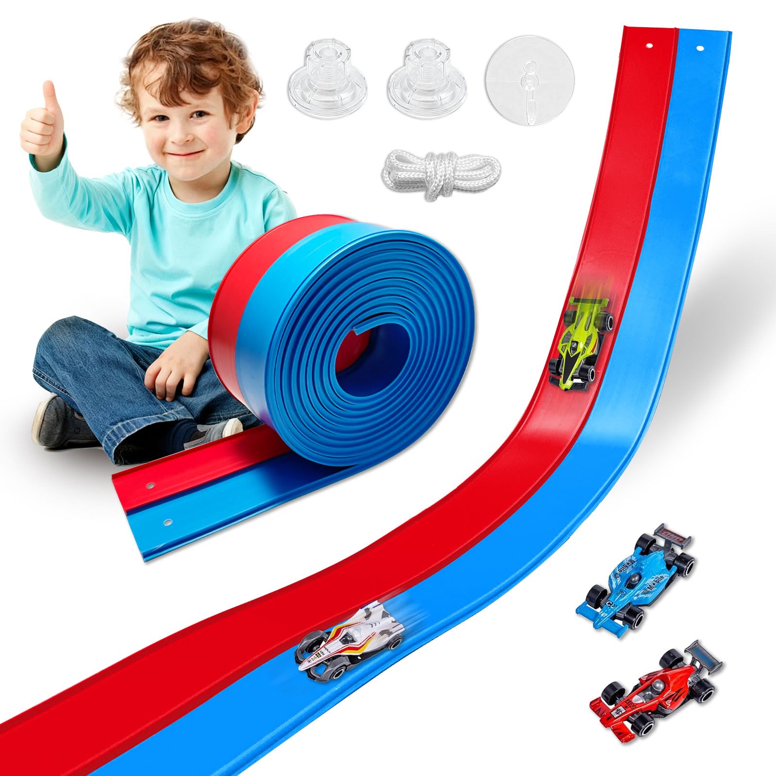 Flexible Race Track Toys for Kids 15 Ft with 4 Cars & Suction Cups