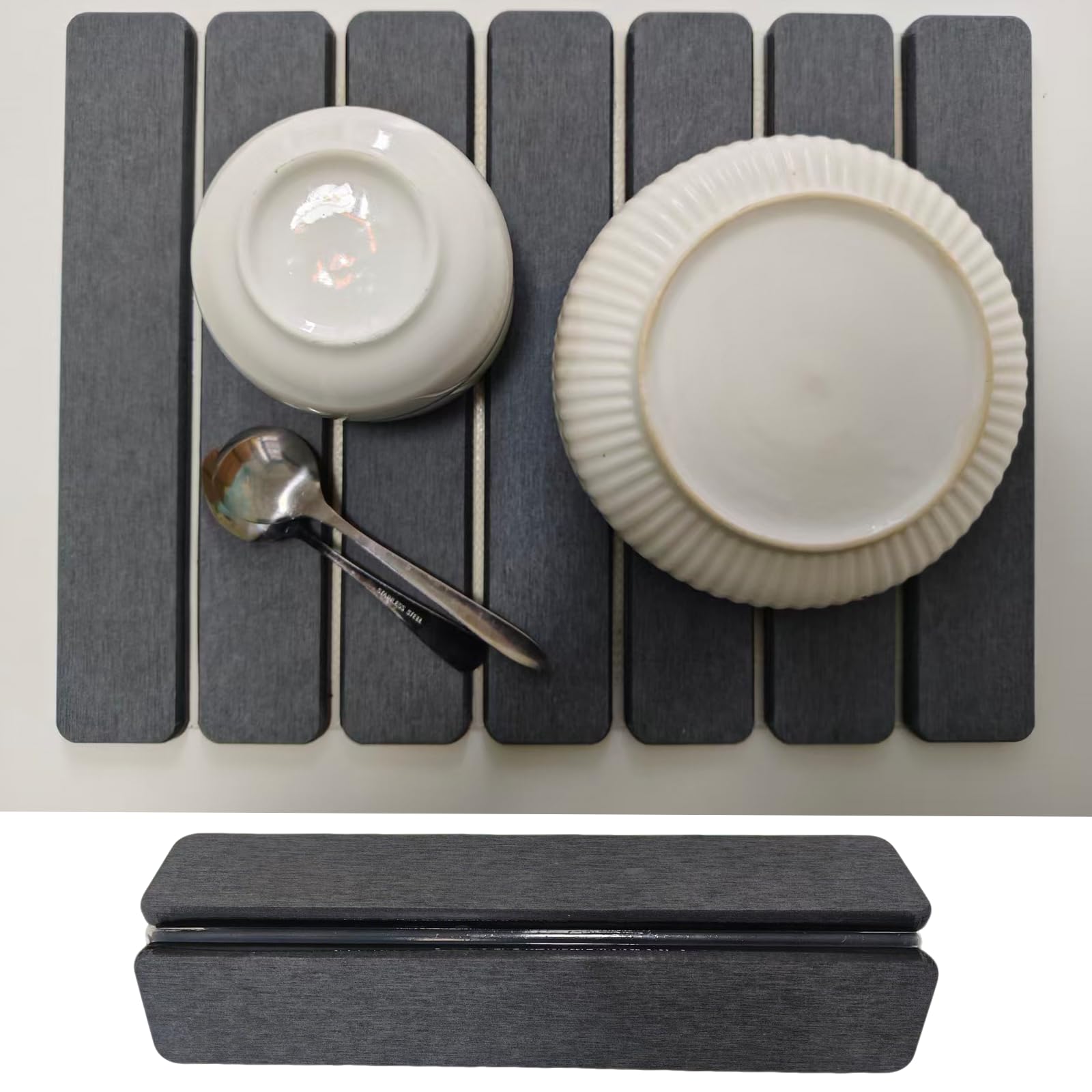 Stone Drying Mat Kitchen, 40x30cm Foldable Stone Dish Drying Mat, Quick Dry Diatomite Surface, Non-Slip Drying Stone for Dishes Bottles Cups Bathroom Any Countertop (Grey)