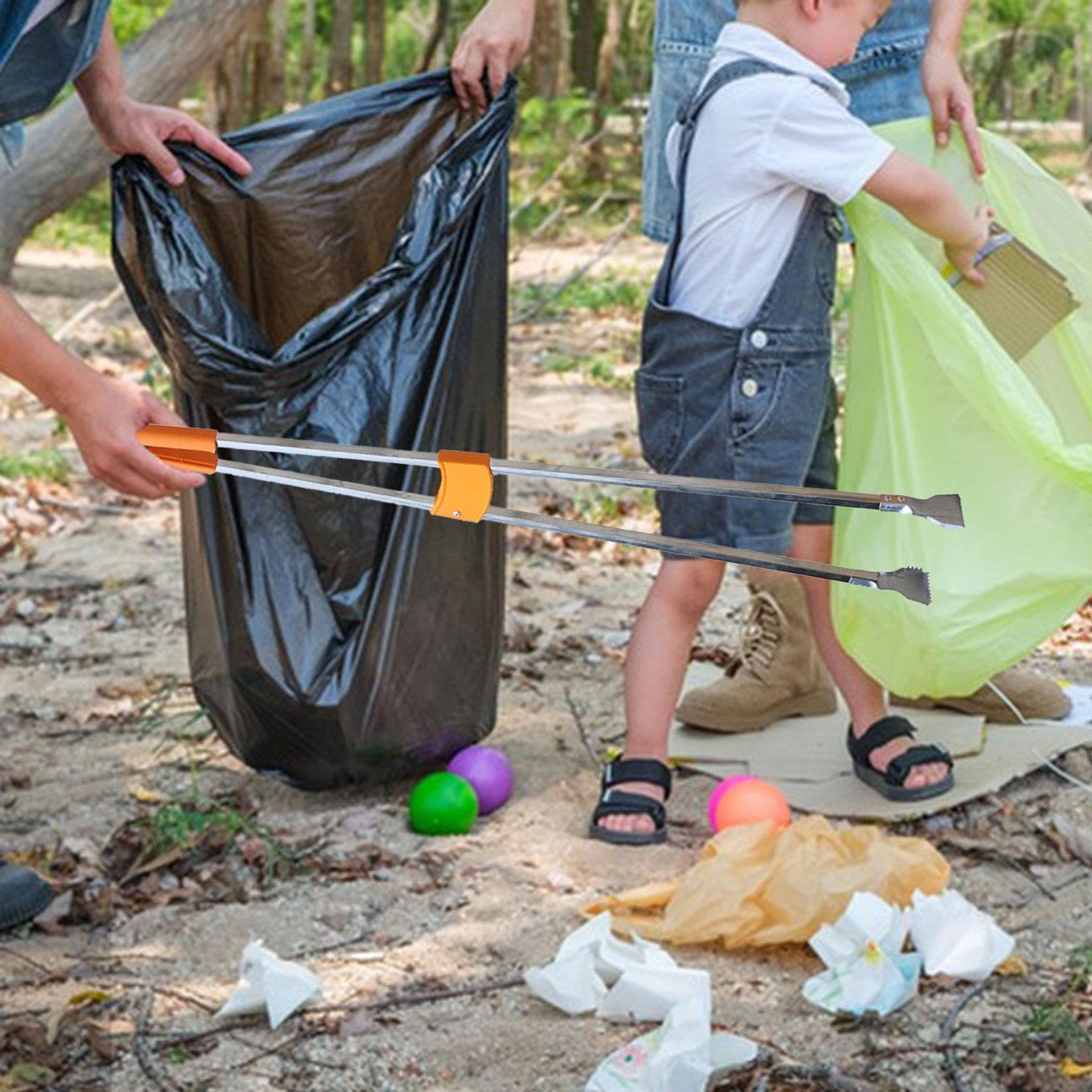 harayaa Recogedor de basura de acero inoxidable, herramienta de alcance a prueba de herrumbre, palo para recoger basura, pinzas para basura para ancianos, Cabeza de Hierro