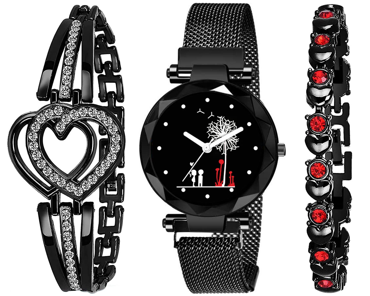 RUSTET Branded Analogue Black Dial Magnet Watch with Gift Bracelet for Women or Girls(Combo of 3) (Black2) (B09QXMSJV2) Amazon Price History, Amazon Price Tracker