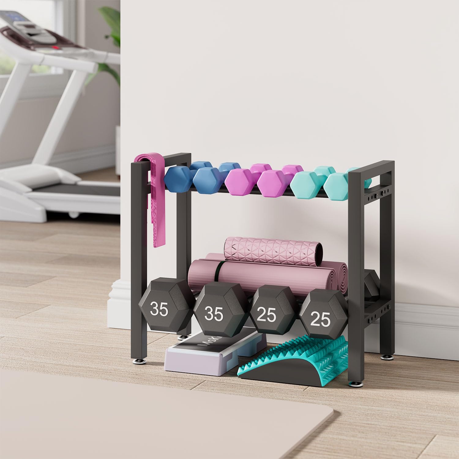 IBUYKE Hantelständer, Verstellbares Hantelgestell für Home Gym, Platzsparender Gewichtsständer 300LB|450LB Tragkraft, für Kettlebells,Hanteln,und Aufbewahrung Kleine Gym Equipment, nur Gestell