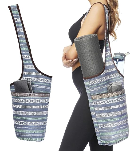 Yoga Mat Bag with Large Size Pocket, Yoga Mat Carrier Large Gym Bag with Bottle Pocket/Big Open Pocket, Fitness Mat Carrier Exercise Mat Carrier Quality Canvas Women Tote Bag for Gym Sports Beach