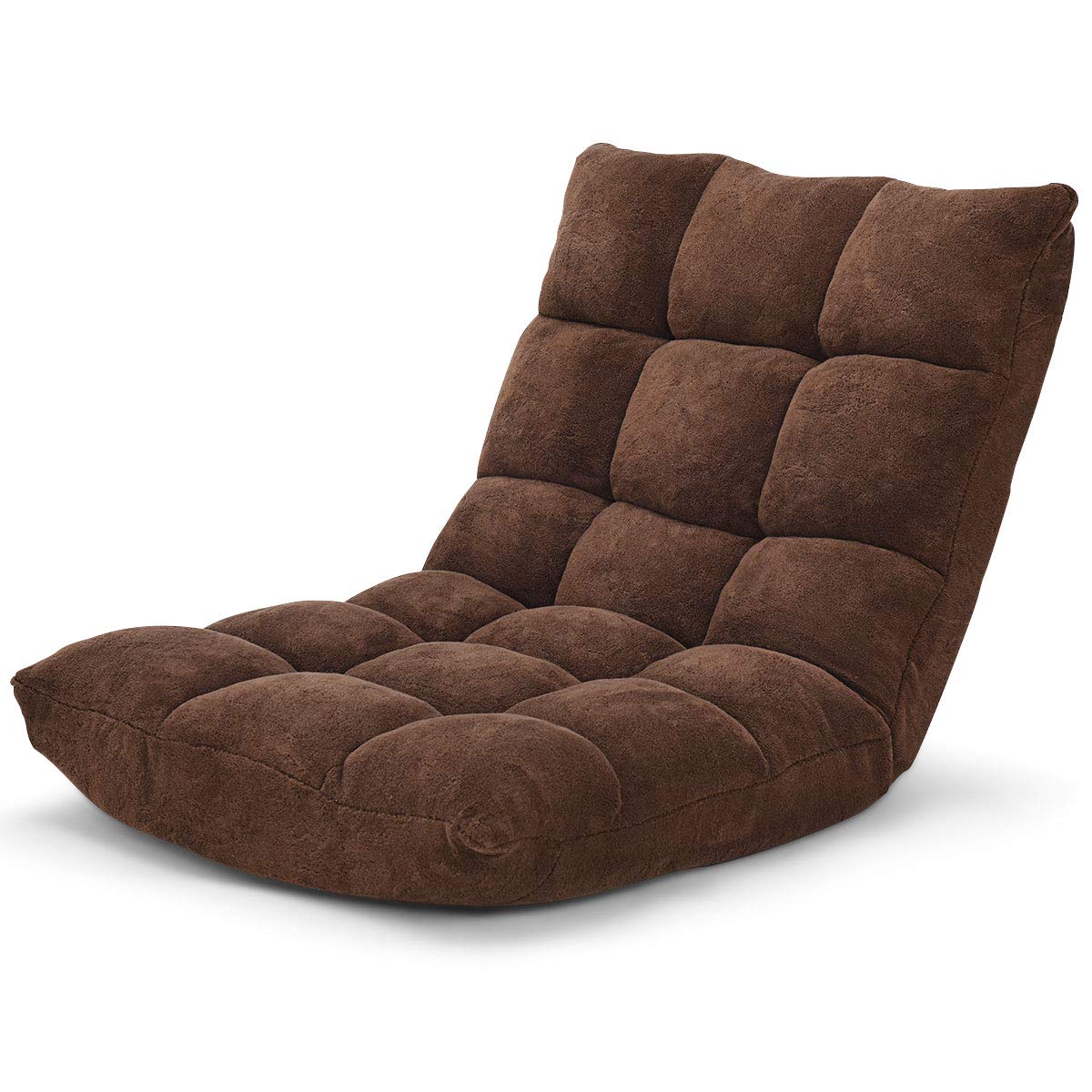 GOPLUS Krzesło podłogowe, sofa podłogowa z oparciem, fotel podłogowy z funkcją spania, krzesło piętro chair, Lazy sofa, krzesło do medytacji do salonu i na balkon (brązowe)