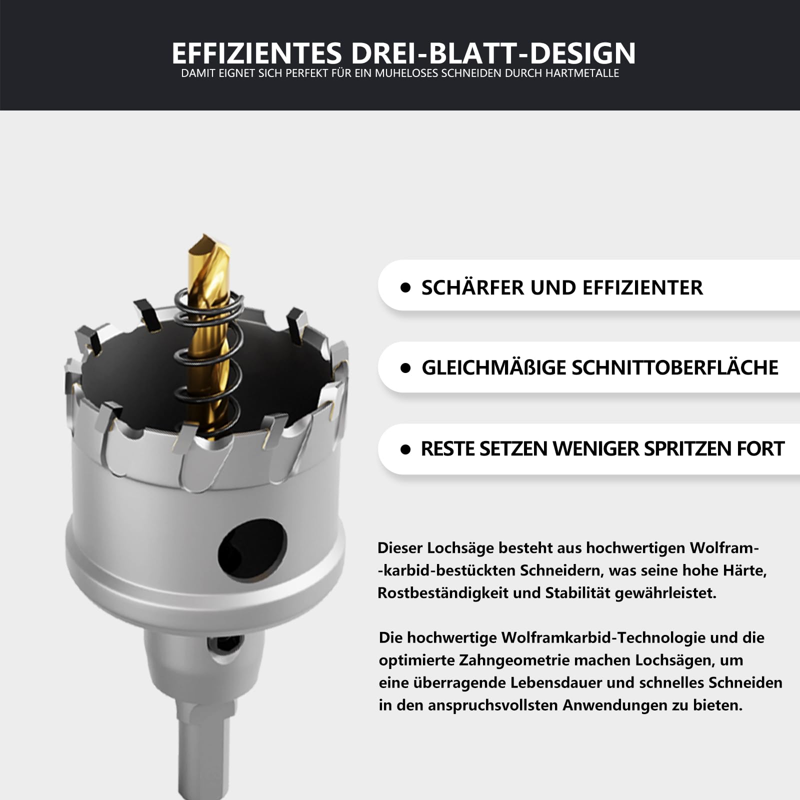 CSOOM Upgrade Hochleistungs-Hartmetall-Lochsäge 14 stück,TCT Lochschneider, mit 2 * Extra Titan-beschichtete Pilot-Center-Bohrer und 2 * L-Schlüssel.Edelstahl und Metallgitter sind die ideale Wahl