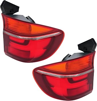 LED Tail Light for 2011 2012 2013 BMW X5 E70 35i 35d 50i, Black Housing, Red & Clear Lens, Rear Brake Lamp, 63217227792, BM2805107 Left Driver + Right Passenger Side