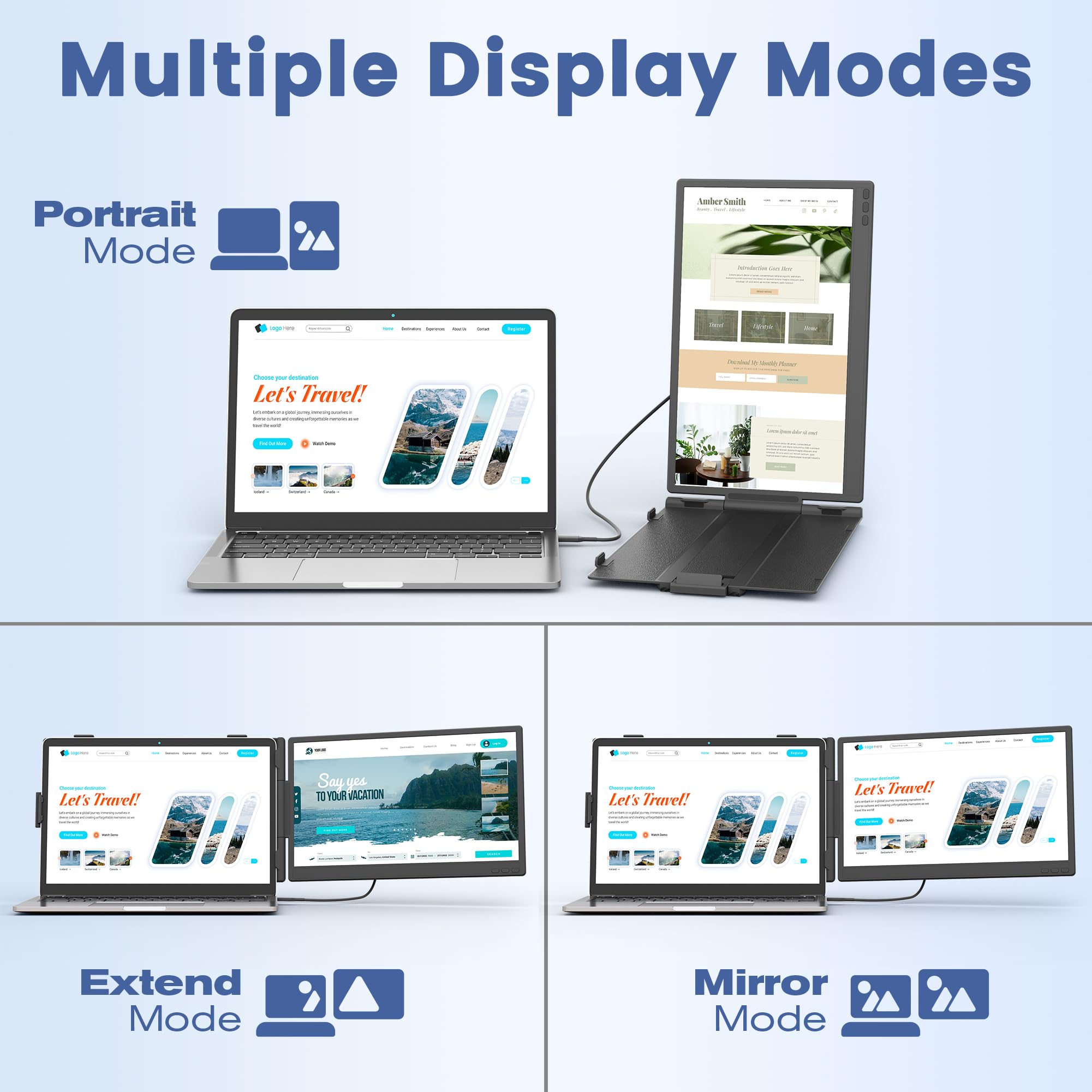 domyfan Przedłużenie ekranu laptopa 14", ultracienki FHD 1080p IPS Dual Portable Laptop Monitor Extender do laptopów 13-17", Plug & Play z HDMI/USB-A/Typ-C, kompatybilny z Windows, Mac, Android