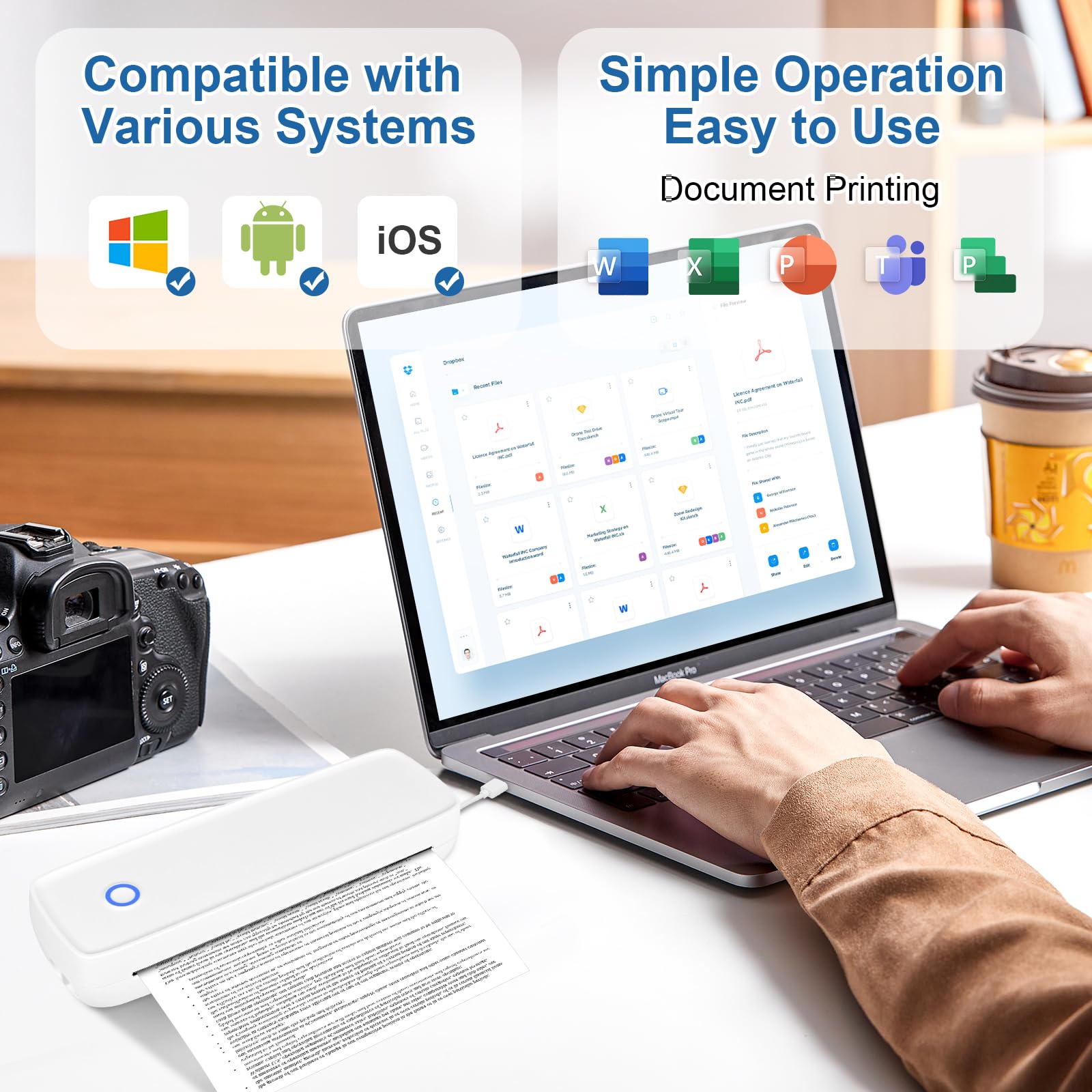 GuKKK Stampante Termica Portatile A4, Stampante Termica Piccola con Bluetooth, Stampante Mobile Wireless Supporta Carta Termica A4 210 x 297 mm, Compatible with Android iOS, per Ufficio, Studio (A)