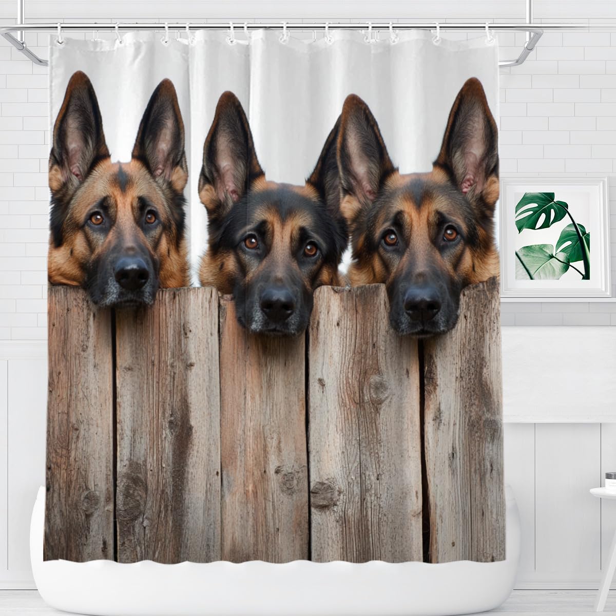 Cortina De Ducha Con Diseño De Perro Pastor Alemán Para Baño, Con Ganchos, Tamaño 66 X 72