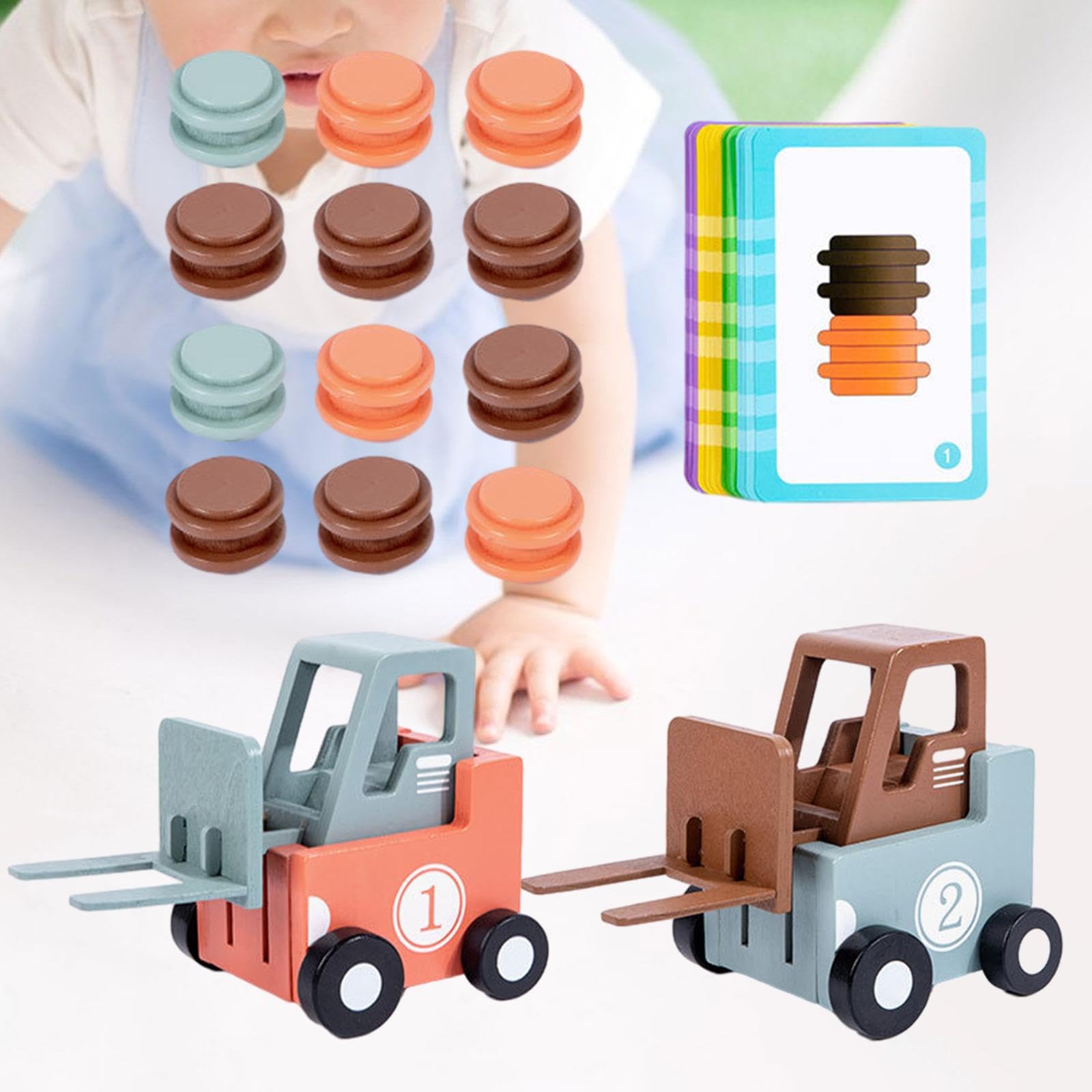 Generic Gabelstapler Transportspiel, Gabelstapler Spielzeug, Kognitive Entwicklung, Lernspielzeug, Zuordnungsspiel, Stapelspielzeug für Jungen
