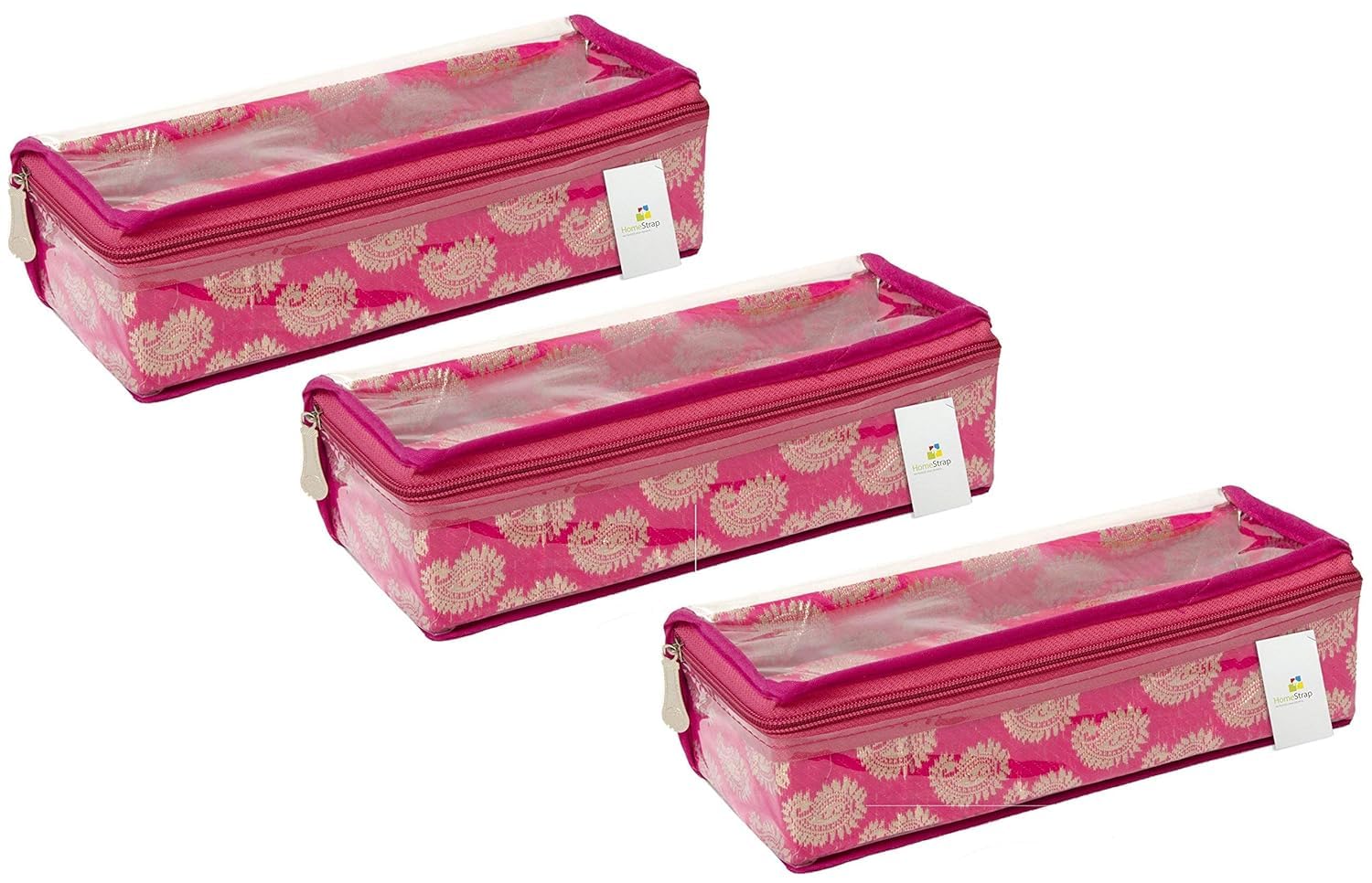 Boîte de rangement brocart rose lot de 3 avec couvercle transparent pour femme
