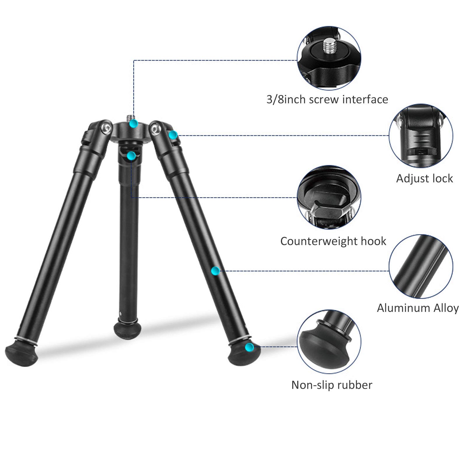 Stabilizator statywu aparatu telefonicznego, ze stopu aluminium, regulowana wysokość od 260 mm do 415 mm, lekki i składany, do transmisji na żywo, czarny