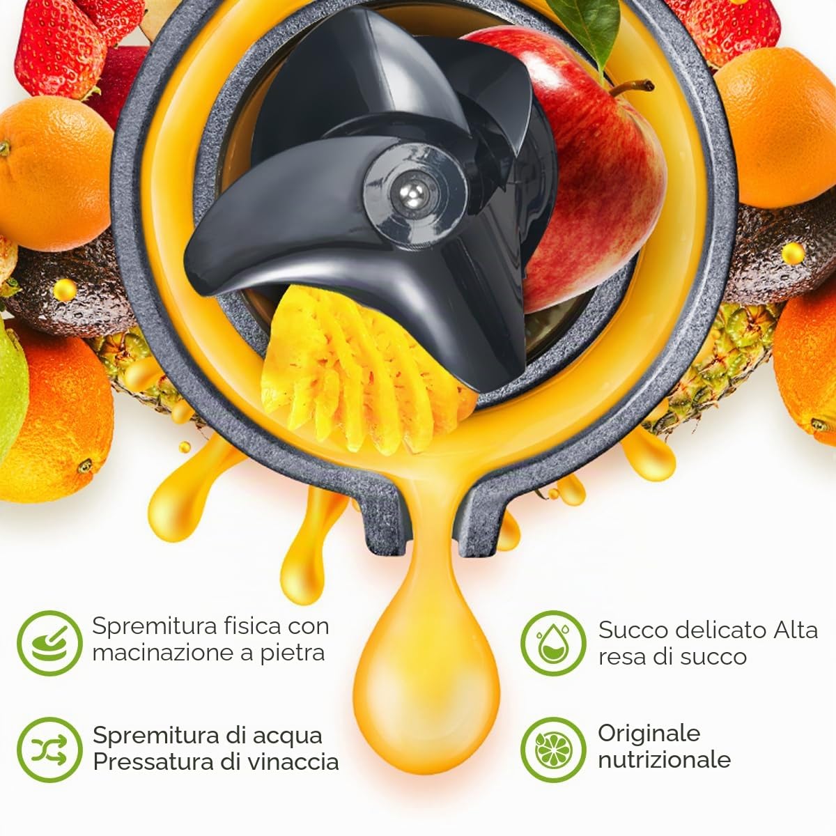 Wiltal | Slow Juicer | Estrattore di succo per verdure e frutta | Con apertura da 76 mm | Estrattore elettrico per frutta | Motore silenzioso | Facile da pulire | JC-280 | 150 Watt | Senza BPA |