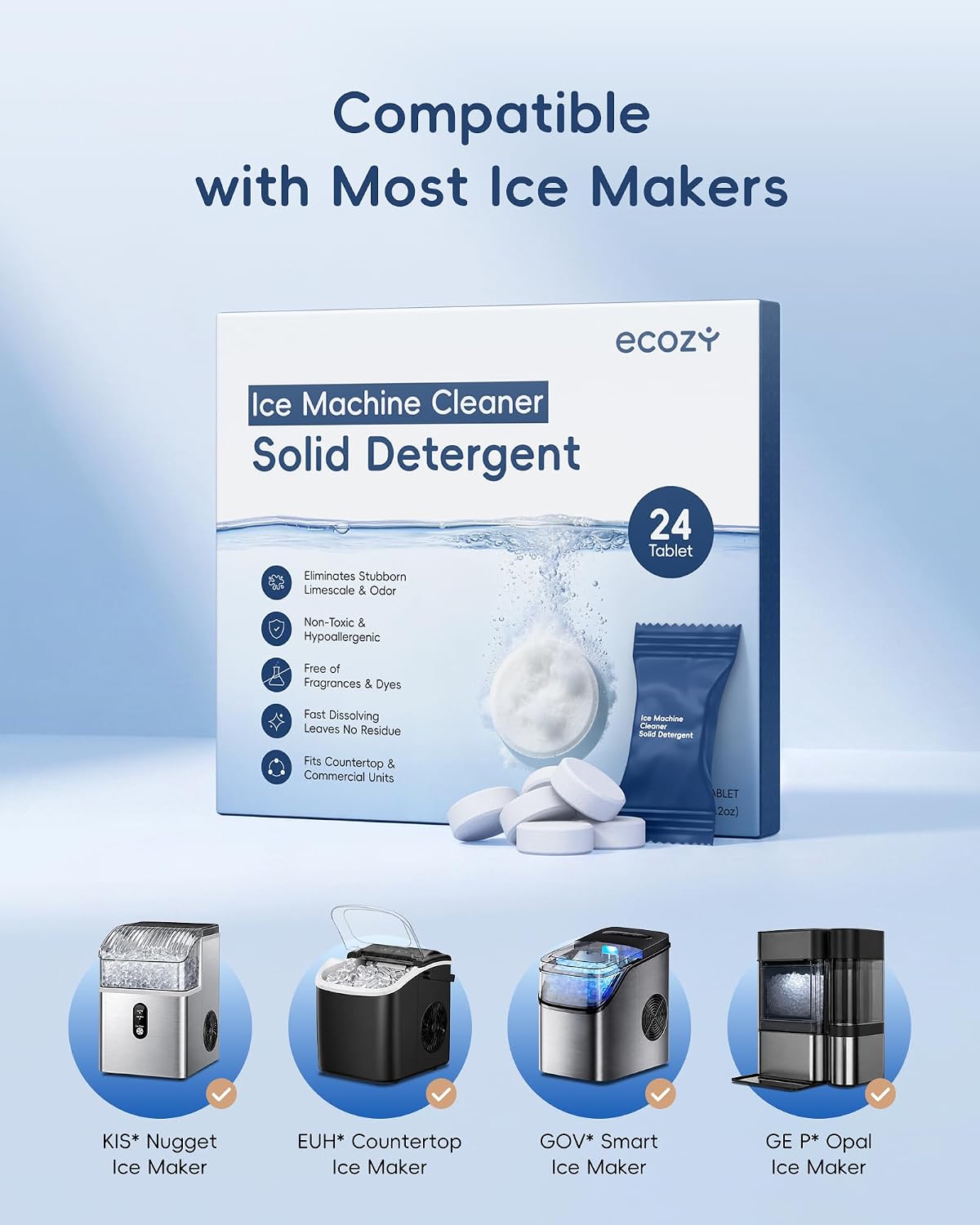 ecozy Ice maker Cleaner Tablets, 24 Pack Ice Machine Cleaner & Descaler