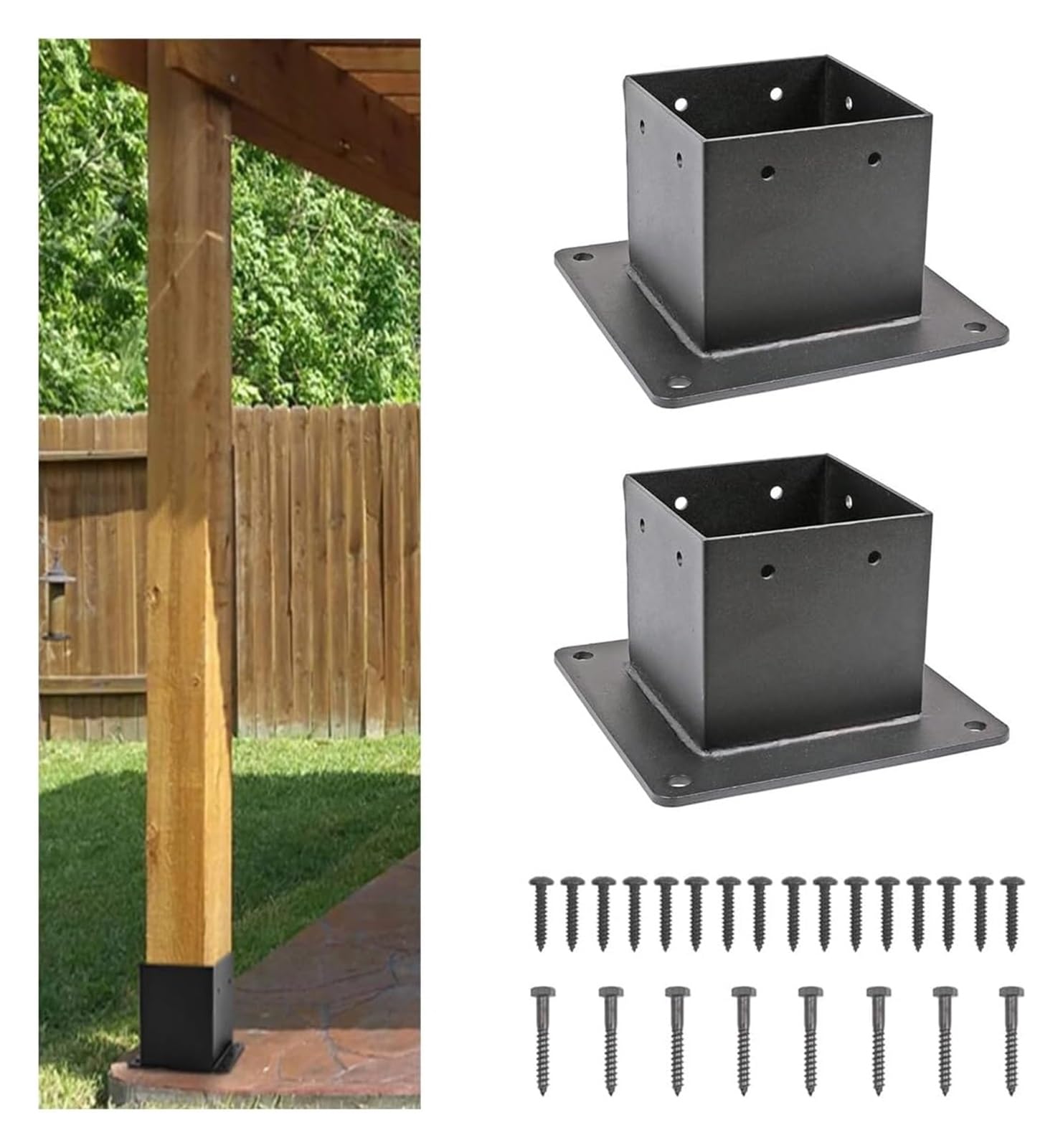 Fence Posts， 4x4 Post Base Heavy Duty Anchor Thick Steel Matte Black Posts Brackets for Deck Fence Mailbox Pergola(2pcs)