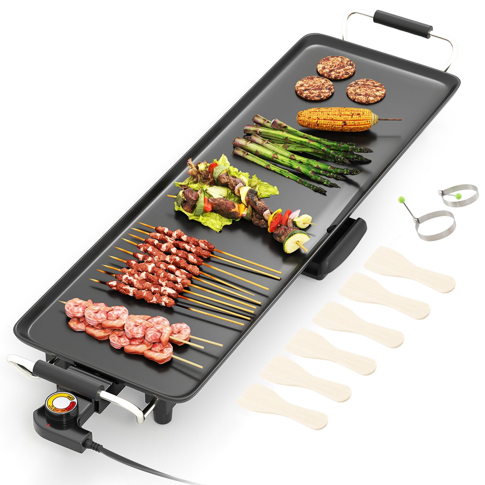 RELAX4LIFE Tischgrill elektrisch, 68,5 x 22,5 cm extra lange Teppanyaki-/Plancha-Grillplatte, Elektrogrill mit Antihaftbeschichtung & 4-stufige Temperaturregelung, 1400W, für BBQ, Familienessen, Party