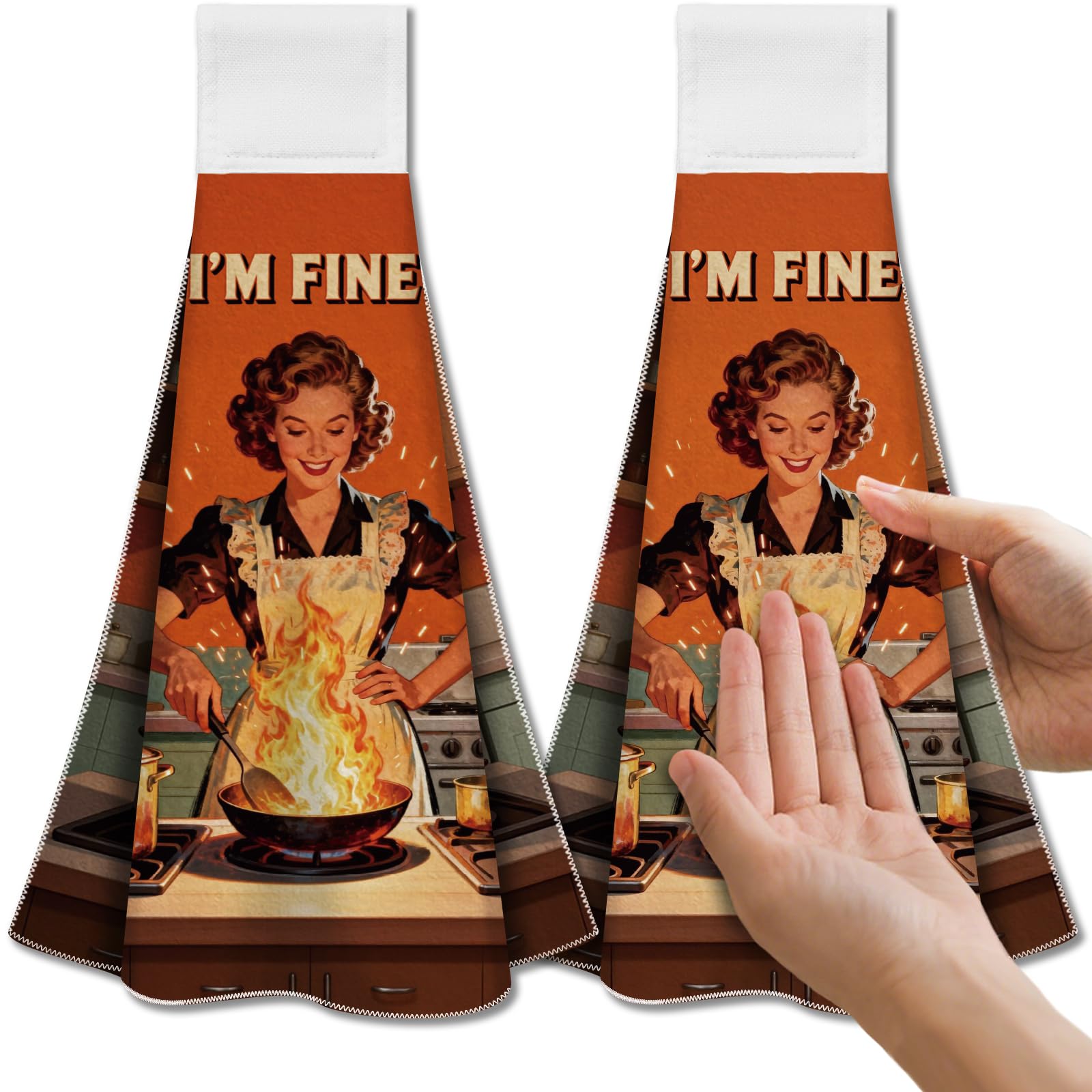 CUTHOLLOW 2 Pcs Retro Housewife Hanging Kitchen Towels with Loop