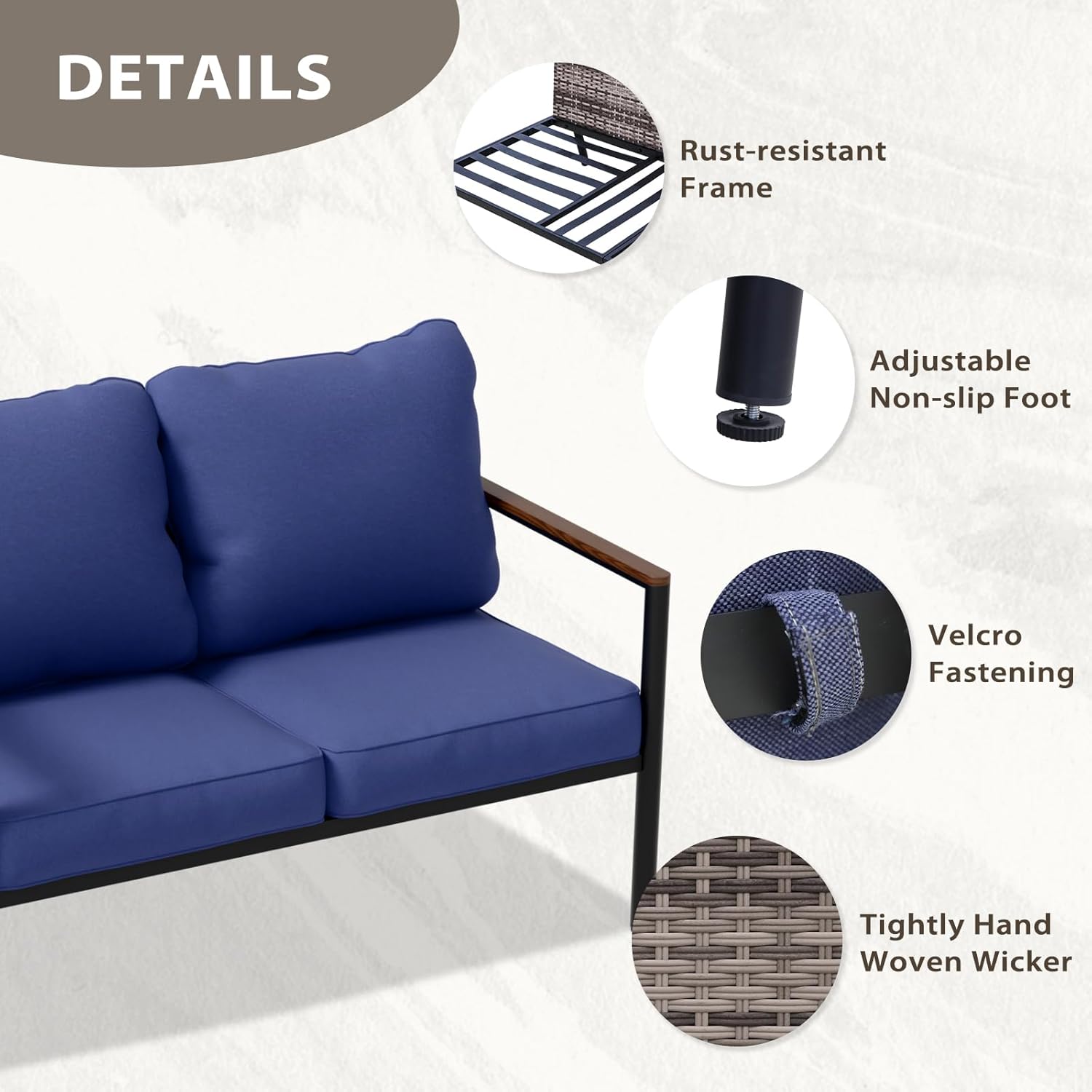 EAGLE PEAK Sunset Dune Collection Modern Outdoor Patio Furniture Sofa Deep Cushions Wicker Weather Resistant for Balcony Lounge Sunroom, Loveseat 2 Seat Sofa, Brown Blue