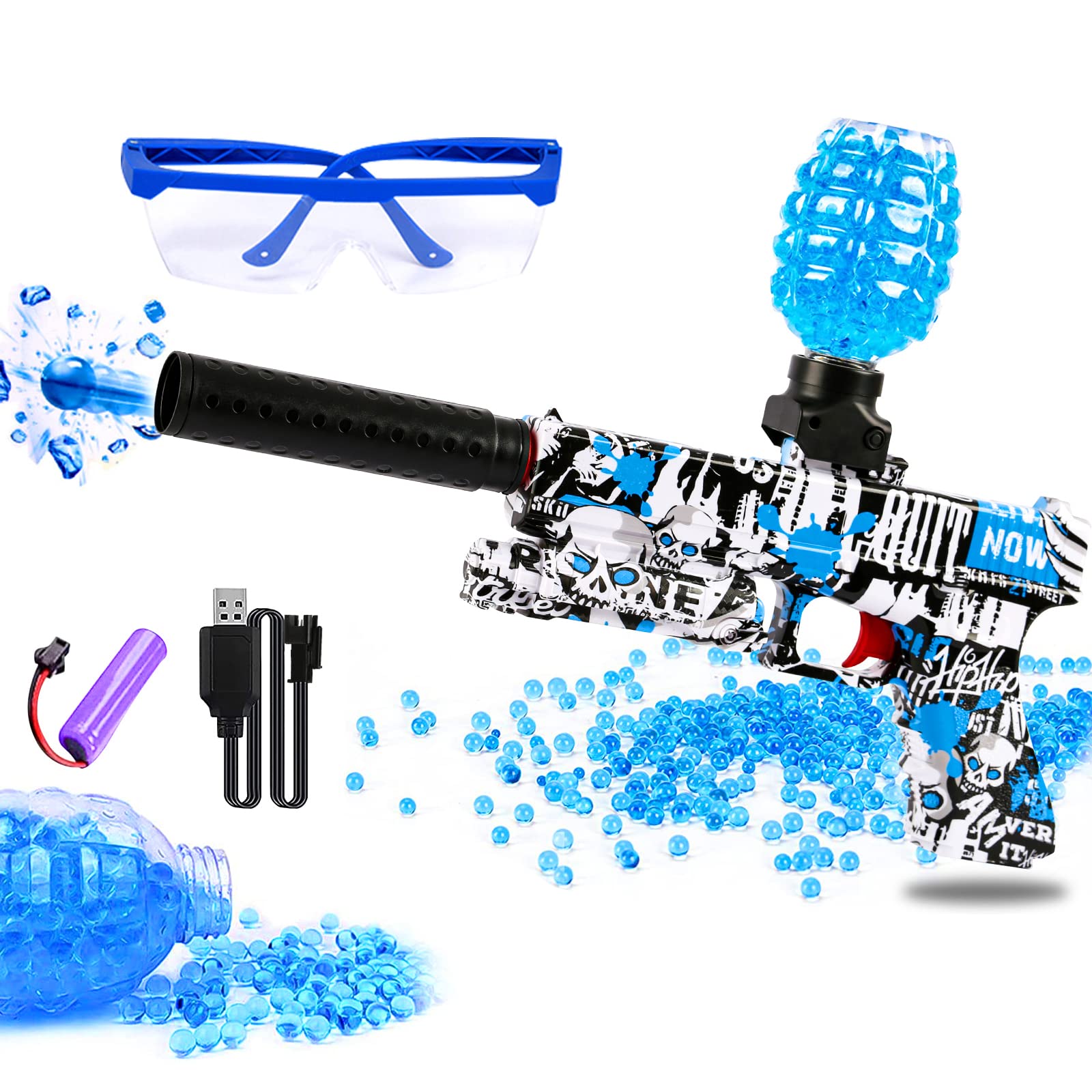 Water Ball Blaster Game Toy with Goggle Gamtoise Water Blaster Toy for Kids Indoor Outdoor Play Color Blue