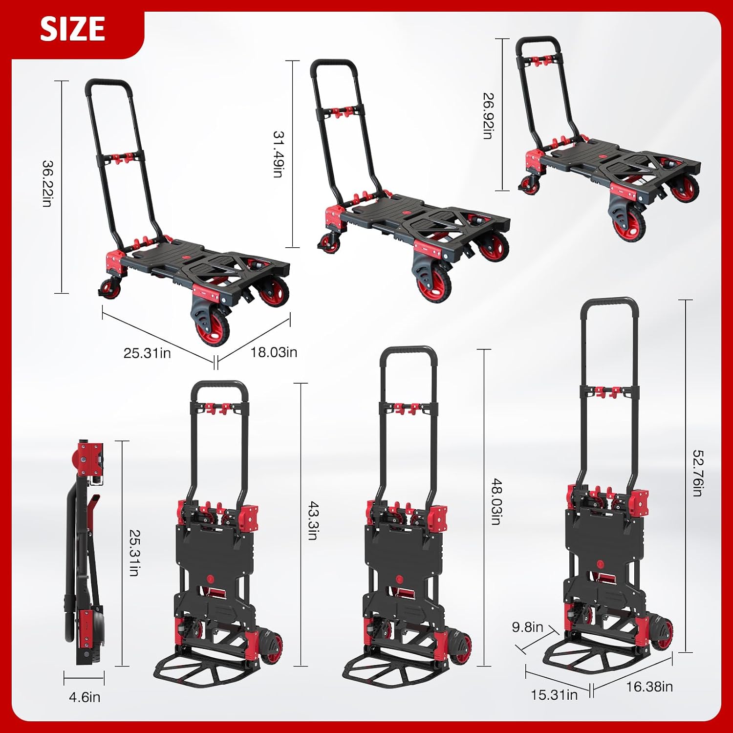 2-in-1 Folding Hand Truck Dolly 330LB Load Carrying,Hand Truck Foldable Dolly with Retractable Handle and 4 Rubber Wheels,Portable Folding Hand Cart for Shopping,Moving,Office