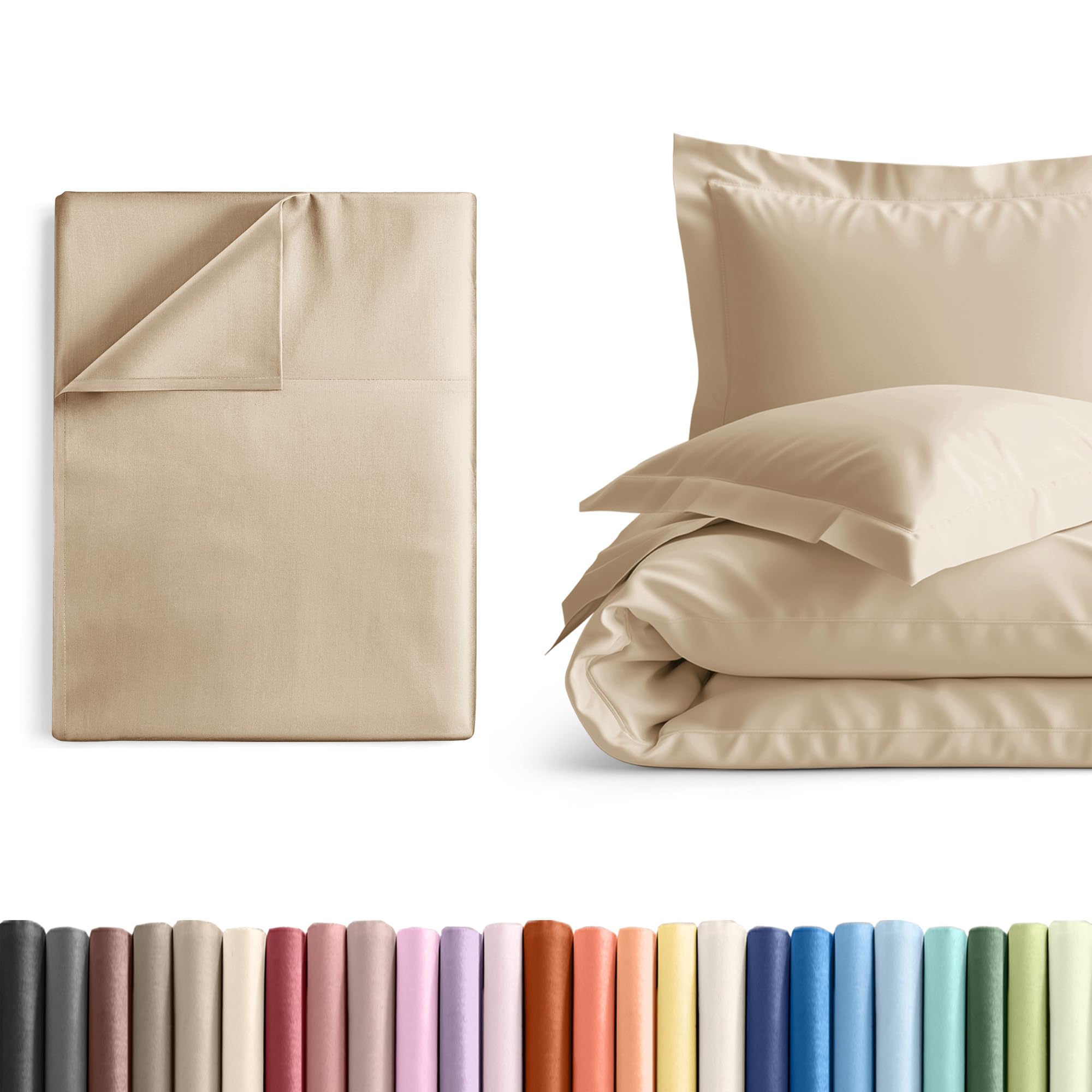 Twin XL Size Flat Bed Sheet + Duvet Cover Bundle - Hotel Luxury Single Flat Bottom Sheet Only - Fits Mattresses with Deep Pockets between 8 to 16 inches - Ultra Soft, Breathable & Wrinkle Free - Wheat