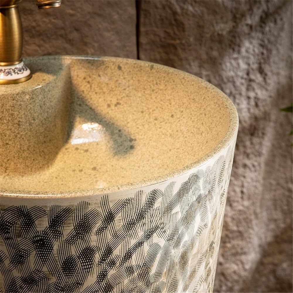 Bathroom Sink Freestanding Bathroom Pedestal Sink Outdoor Ceramic One Piece Wash Basin With Faucet And Drain Kit Bathroom Pedestal Sink