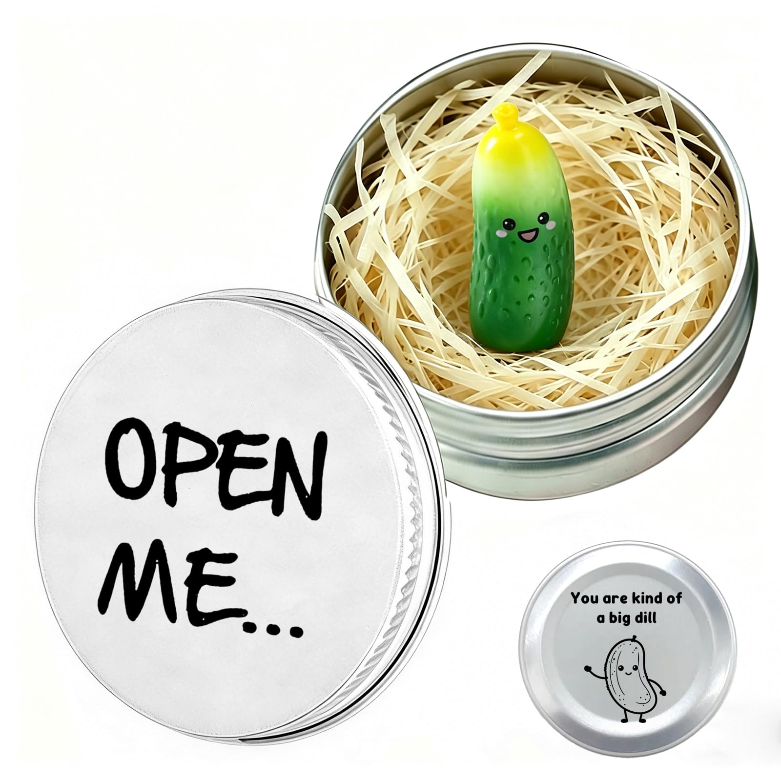 Emotional Support Pickle Gift in a Tin, Positive Cucumber with Funny “Big Dill” Message, Appreciation Gifts for Coworkers, Office Desk Toy, Adult Party Favors, Stocking Stuffers (Green：cucumber)