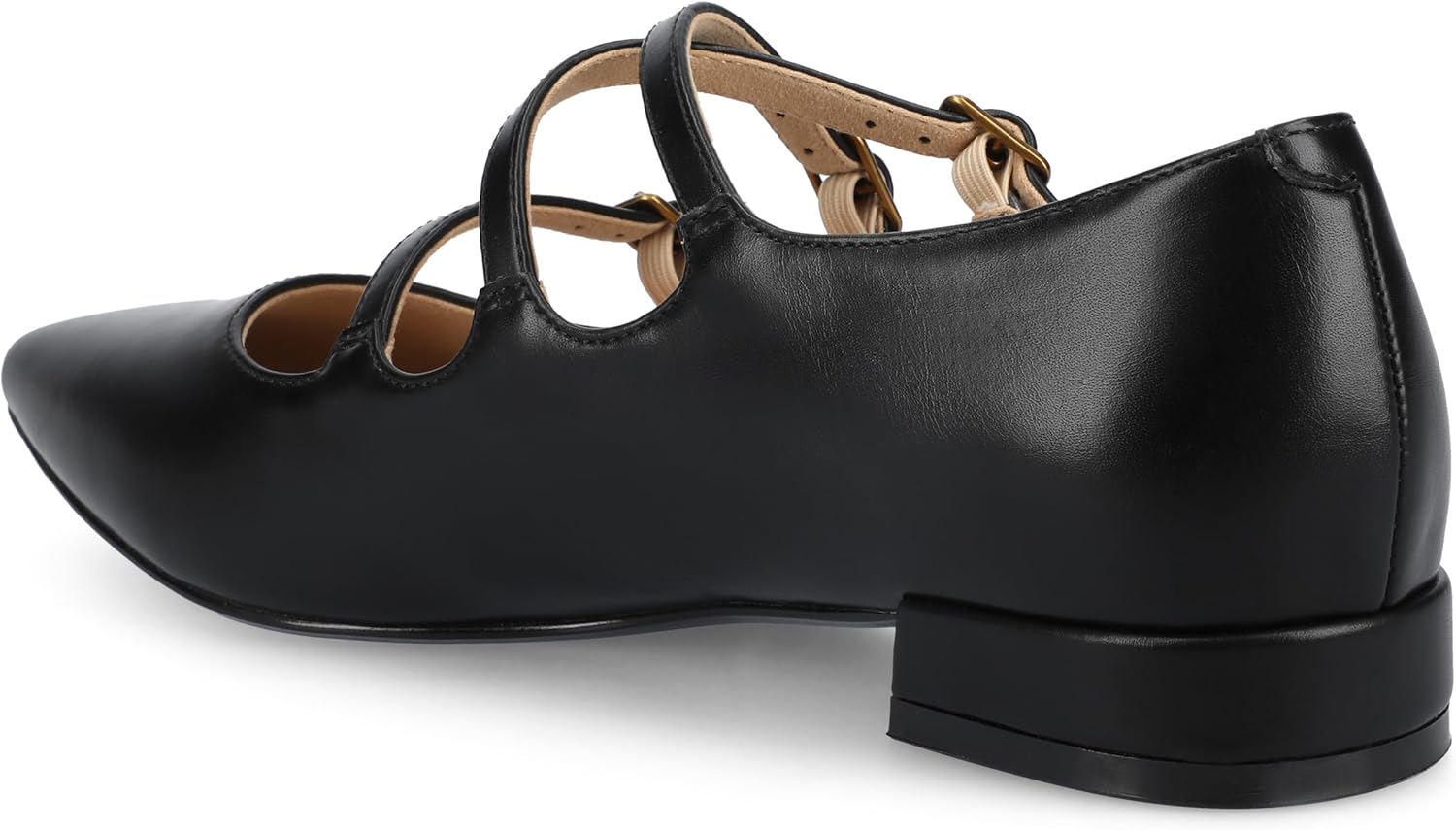 Journee Womens Gretel Multistrap Buckle Detail Pointed Toe Block Heel Comfort Ballet Pumps