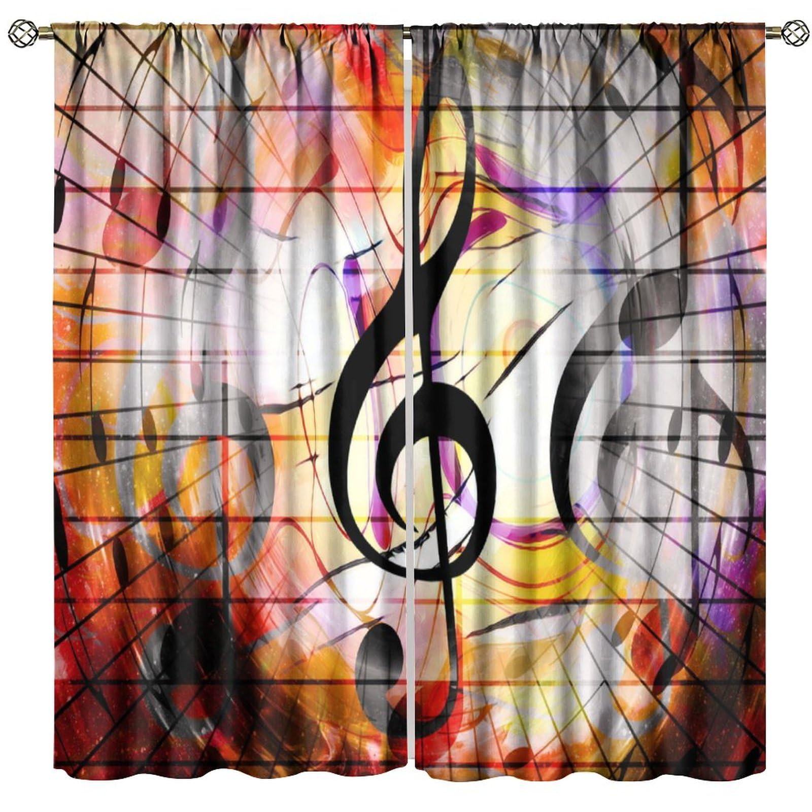 Cortinas de música, vintage, notas mágicas campestres, arte para decoración del hogar, dormitorio, sala de estar, bolsillo para barra, tratamiento de ventana, juego de 2 paneles, tamaño total 84