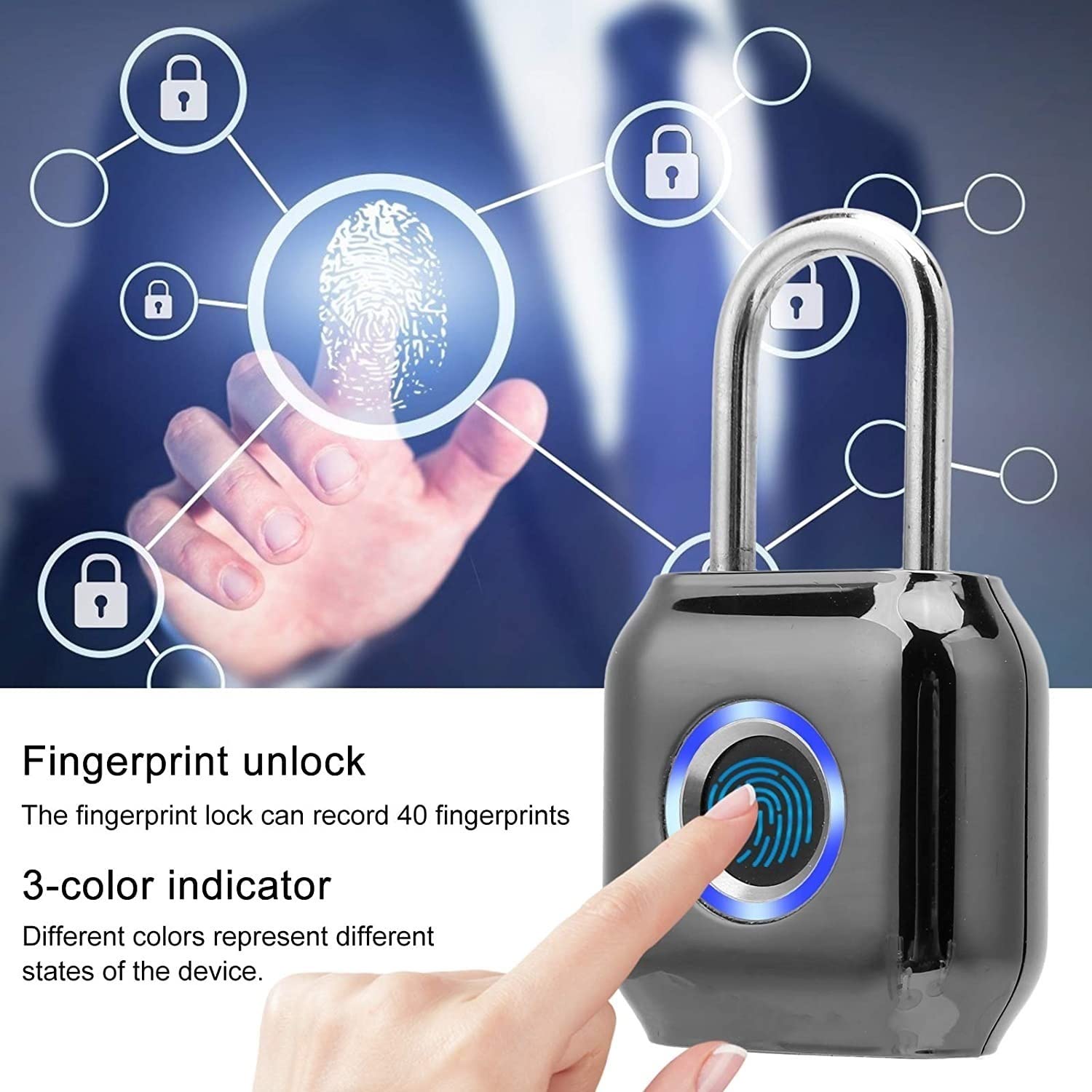 Candado inteligente con huella dactilar, Candado Inteligente de Huella Dactilar Gris 62.8x35x17mm IP66 Carga USB 40 Huellas Dactilares
