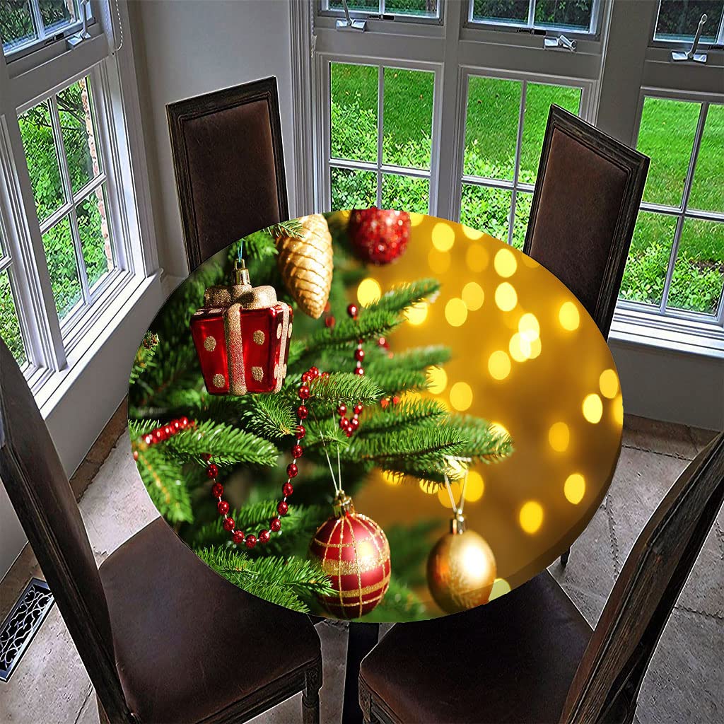 Treer-Shop D Treer Christmas Roun Tablecloth Waterproof Wipeable, 3 Christmas Tree Print Circular Tablecloths Fitte Elastic Edge Xmas Table Cover Ecoration For Kitchen Picnic Outdoor Indoor (,100Cm)