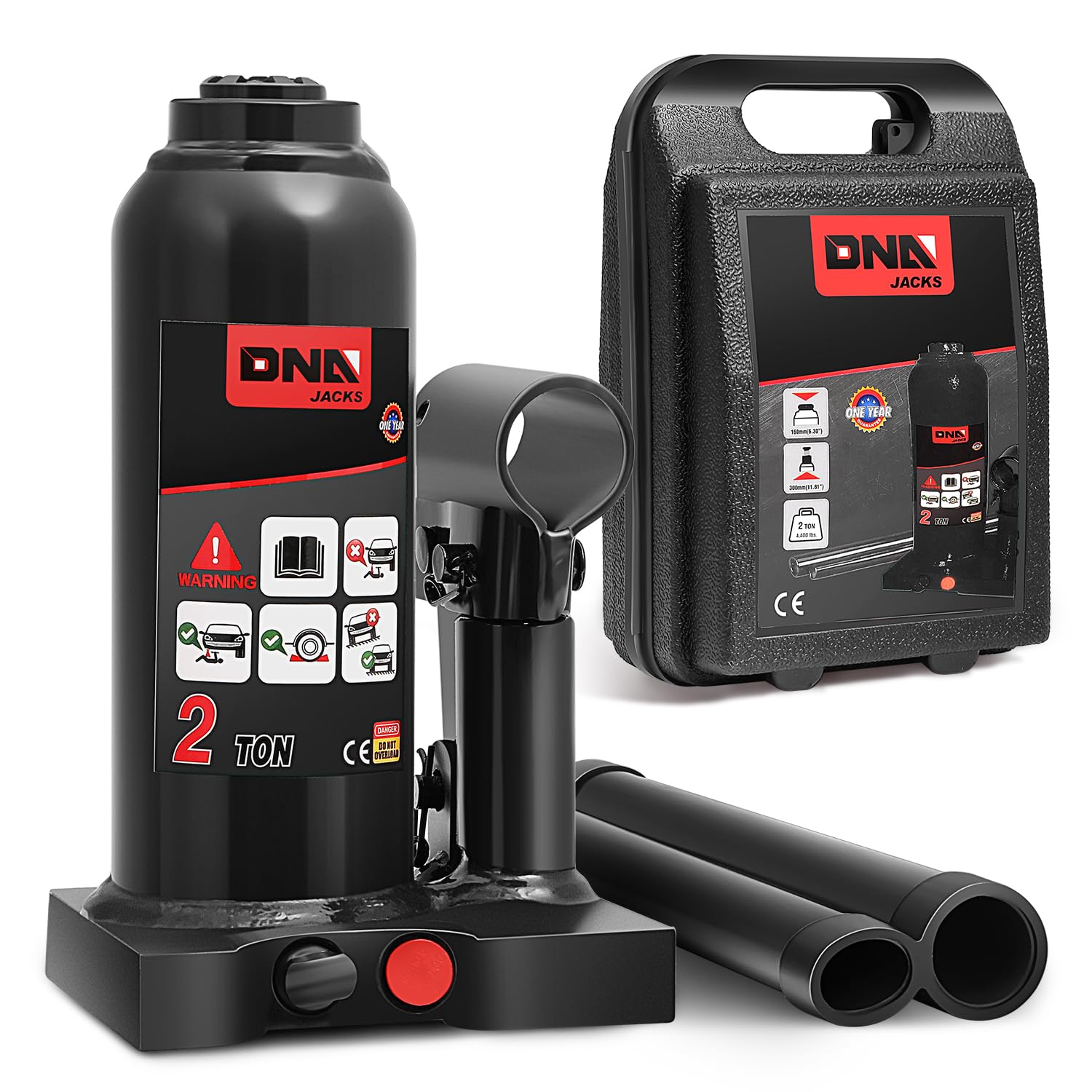 DNA Motoring 2 Tons Hydraulic Car Bottle Jack, Black, 4000 lbs Capacity