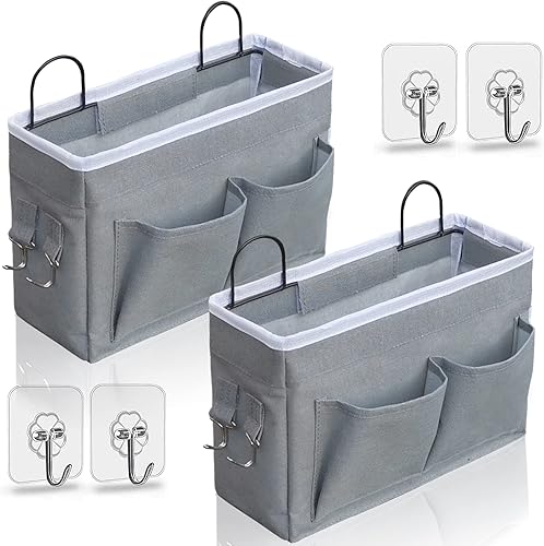 Miniatura 7 de 2 bolsas organizadoras para colgar en la pared central, cesta de almacenamiento para colgar en la puerta de tela de lino con bolsillos, contenedor