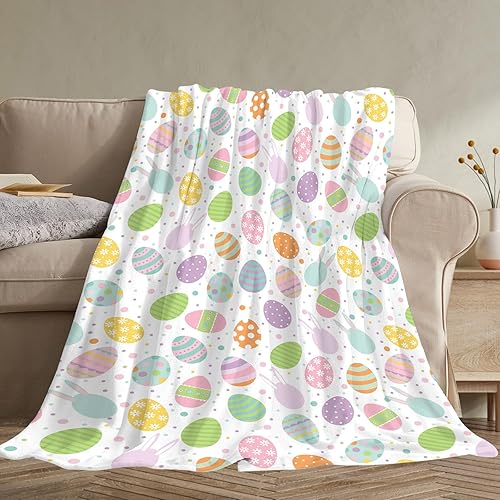 Miniatura 3 de Manta de huevos de Pascua, coloridas decoraciones de Pascua para niños y niñas, manta de franela de huevo de Pascua feliz, manta de Pascua súper