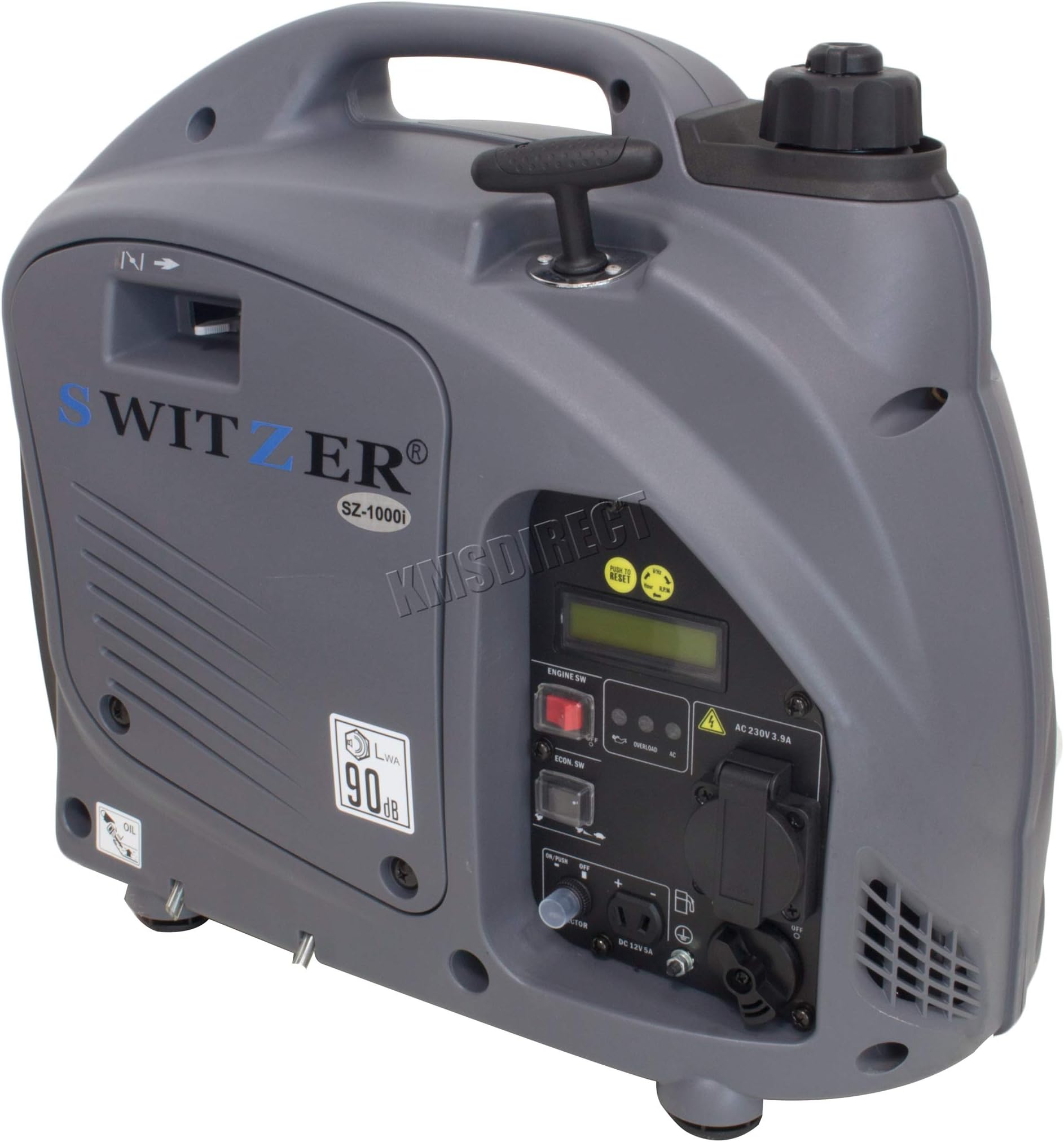 SwitZer Portable Petrol Gasoline Inverter Generator 4 Stroke OHV Engine 1000W 50Hz 230V Single Voltage 50cc 3.6L Low Noise Caravan Camping SZ-1000I Grey