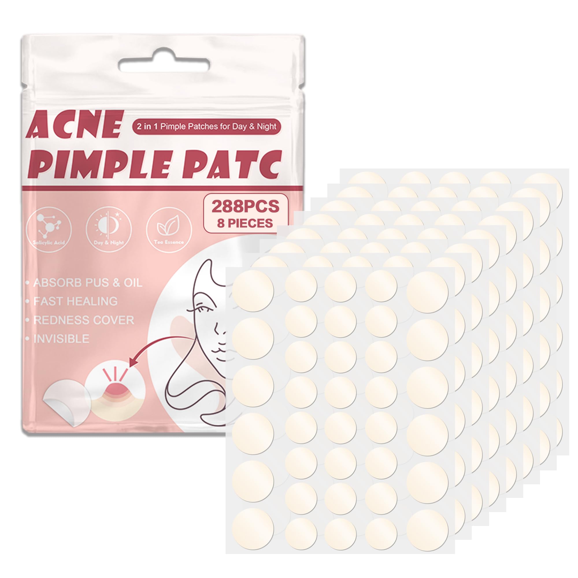 Parches Acne Pimple Patches Aceite De Árbol De Té Y Ácido Salicílico Parches Granos Acne Invisibles Y De Absorción Impermeable Pueden Deshacerse Acné Rápidamente (288 piezas)