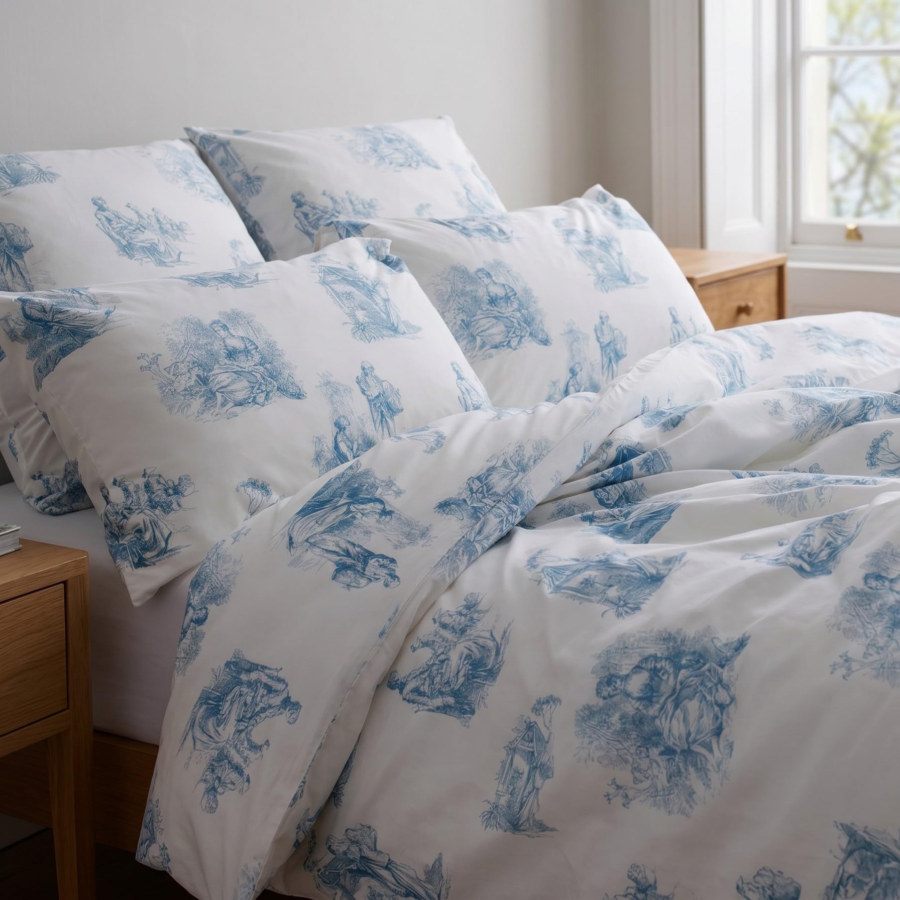 Toile de Jouy - Juego de ropa de cama (200 x 200 cm y 2 fundas de almohada de 65 x 65 cm)