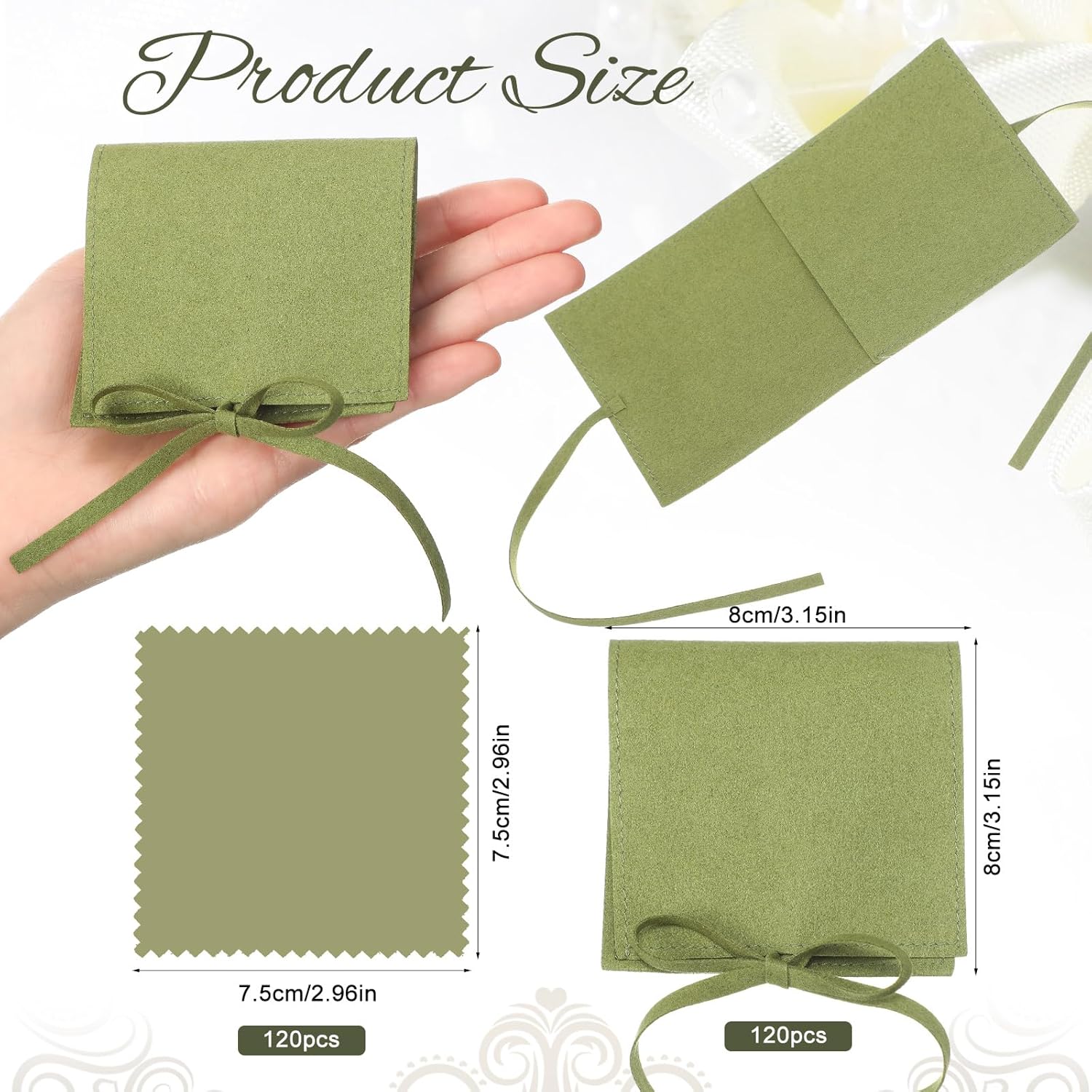 Cunno 120 Pcs Microfiber Jewelry Pouch 8 x 8cm Jewelry Packaging Bag Gift Bow Tie Bracelet with Cleaning Cloth(Green)