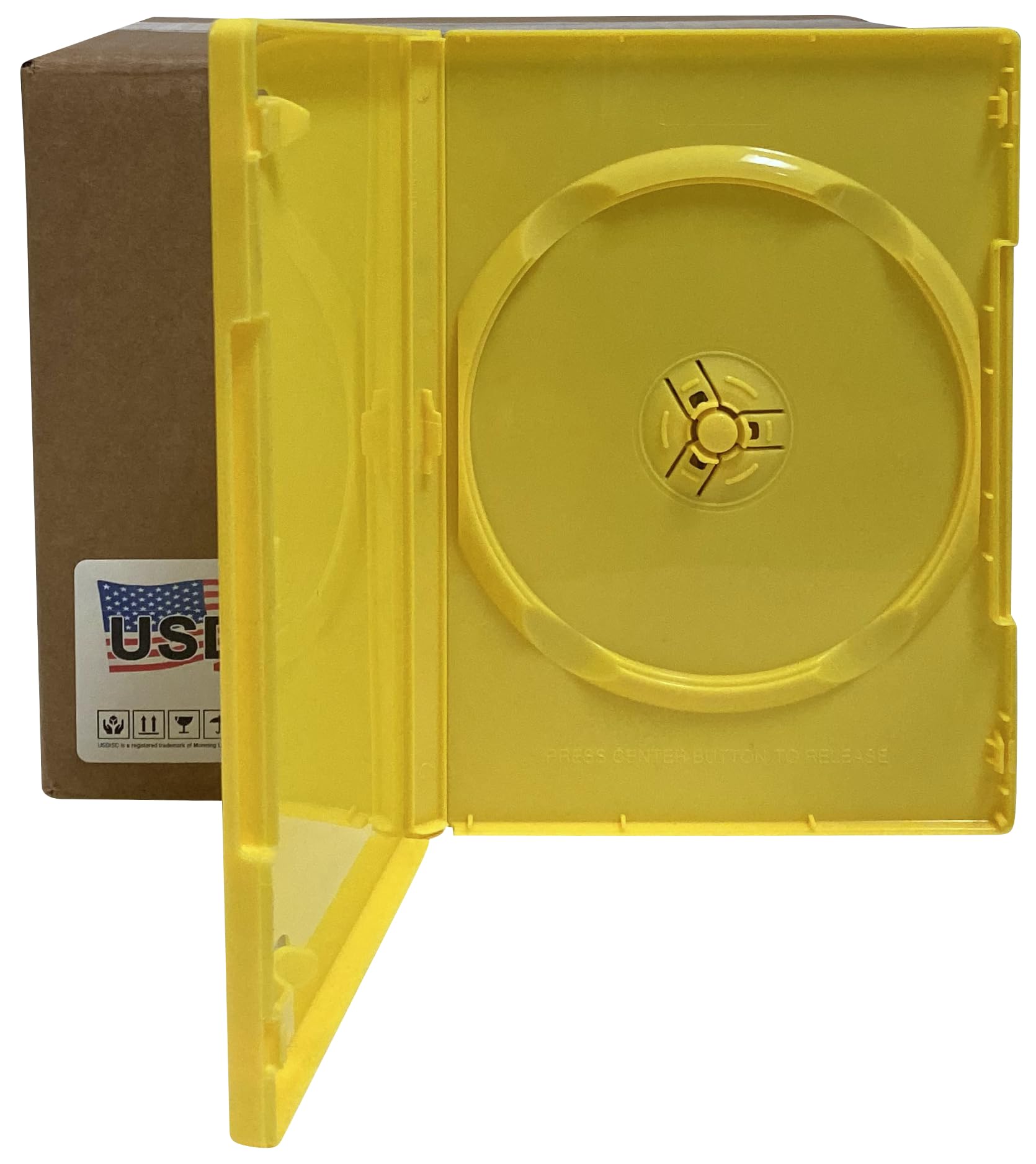USDISC DVD Cases Standard 14mm Premium, Single 1 Disc, Yellow, Pack of 100