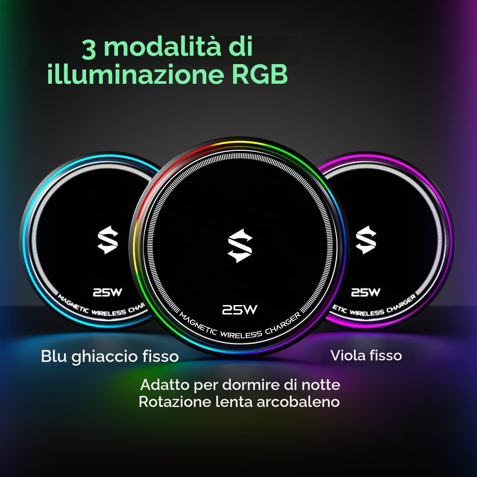Black Shark Caricabatterie wireless con ventola di raffreddamento, 25 W pad magnetico a due lati compatibile con iPhone 17/16/15/14 Ricarica MagSafe, dispositivo di raffreddamento del telefono per