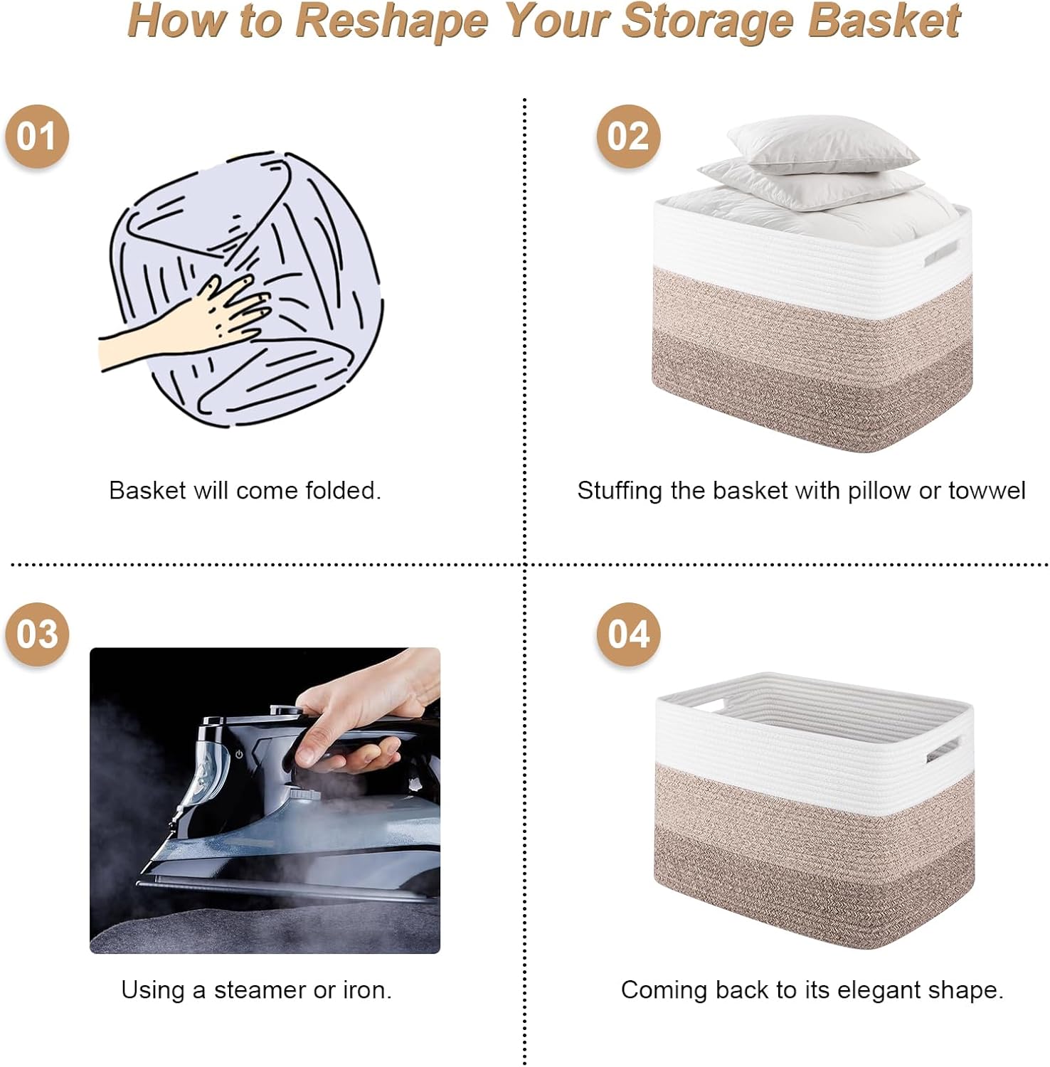 Storage Baskets for Organizing, 2 Pack Woven Basket for Storage, Rectangle Baskets for Shelves Closet Organizers, Toy Basket for Nursery Storage Living Room, Laundry Room, Bedroom (Gradient Brown) - Image 7