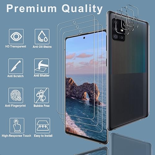 Miniatura 2 de Paquete de 3 + 3 protectores de pantalla para Galaxy A51 + protector de lente de cámara, vidrio templado de dureza 9H, resistente a los arañazos