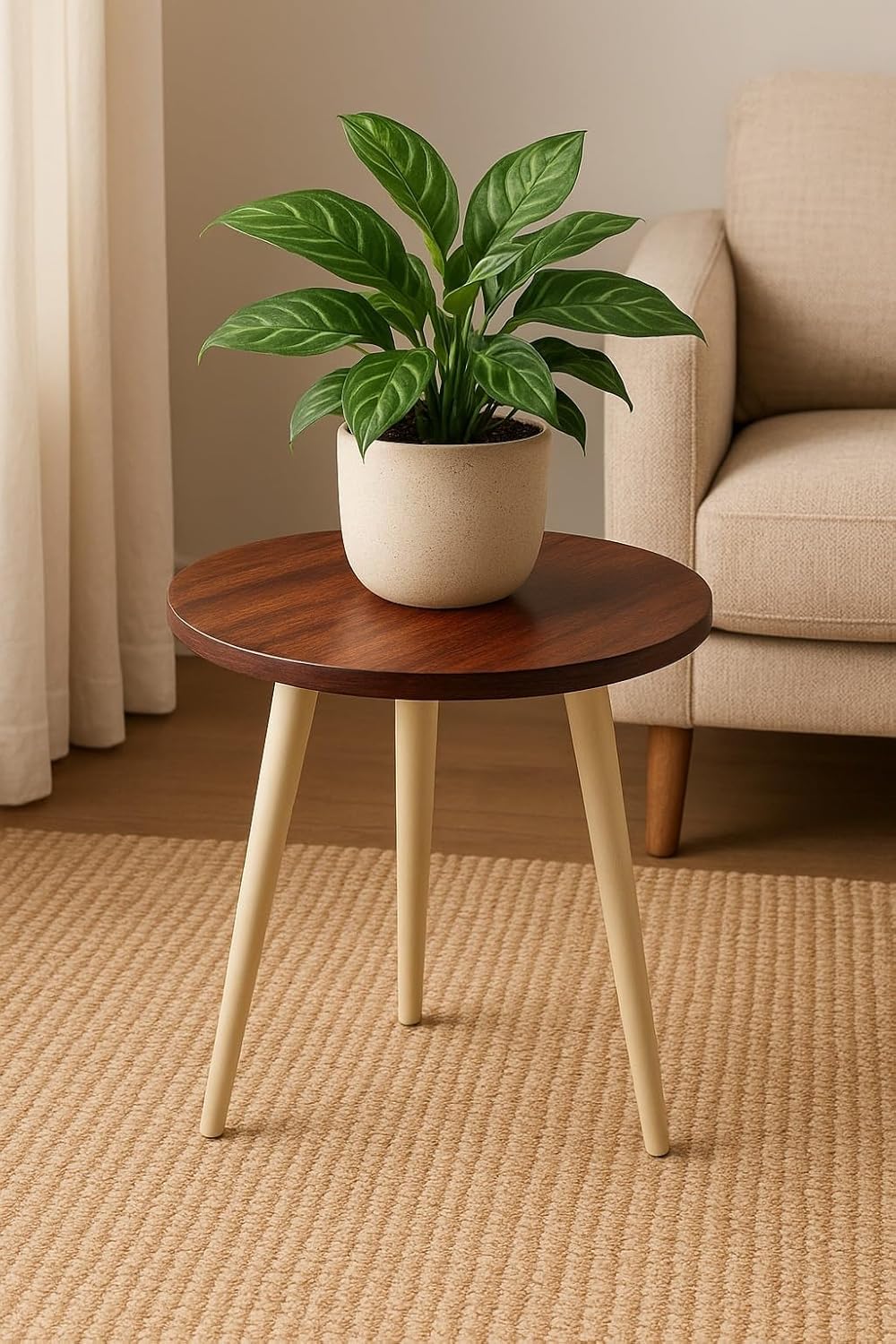 Wooden Side Table for Living Room | Round Bedside Table | Sofa Side End Table | Coffee Table | Plant Stand with Laminated Top & Polished Wooden Legs | Bedroom, Balcony & Home Decor | 30 x 33 cm-image-15