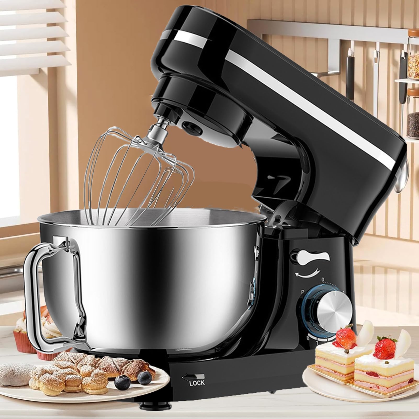 Wielofunkcyjny Mikser StojąCy Z 5-Litrową Misą, MałY Elektryczny Mikser Do żYwnośCi, PrzenośNy Mikser StojąCy Kitchen Aid Dla WięKszośCi Domowych Kucharzy,Black
