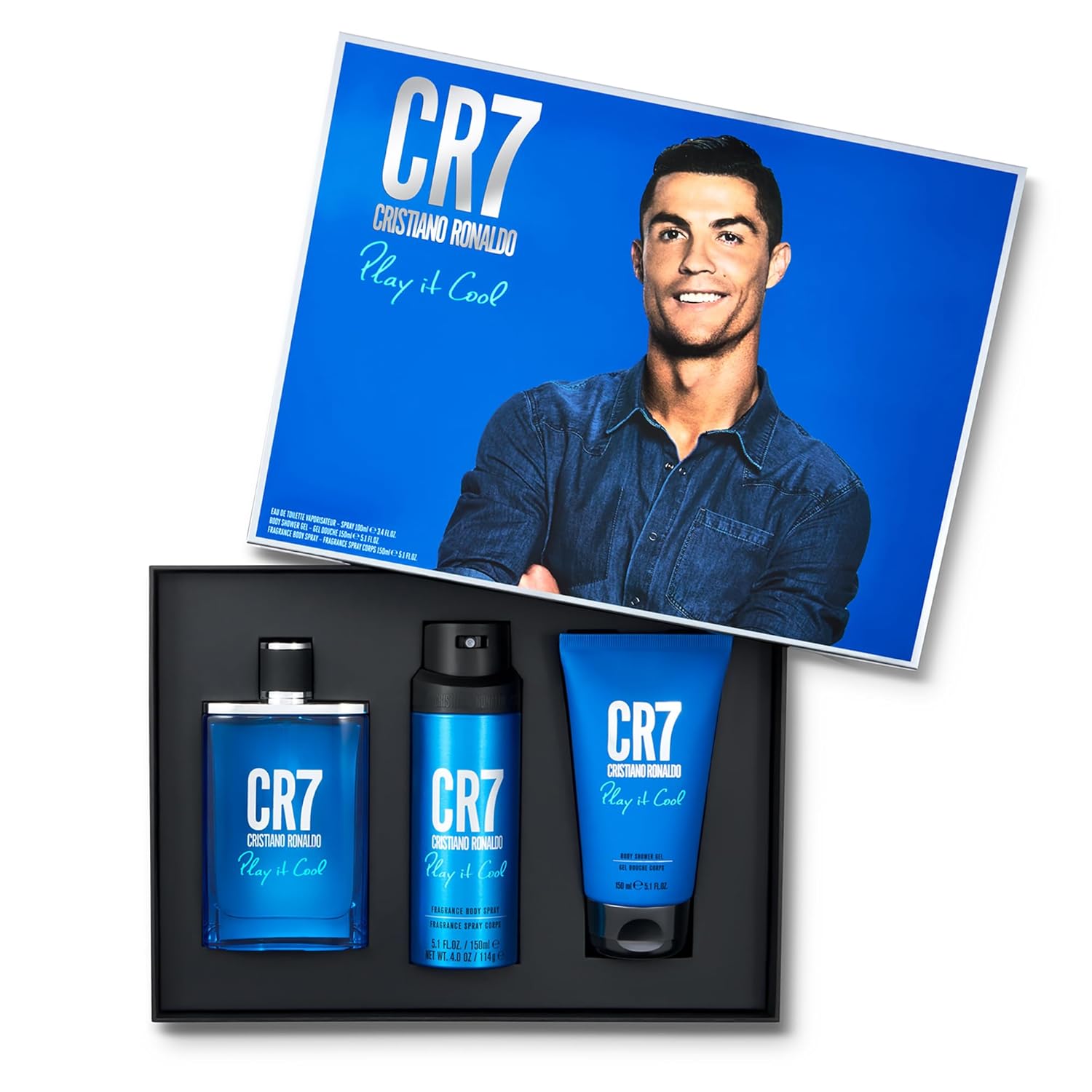 Play It Cool by Cristiano Ronaldo for Men - 3 Pc Gift Set 3.4oz EDT Spray, 5.1oz Shower Gel, 4.1oz Body Spray - Image 9